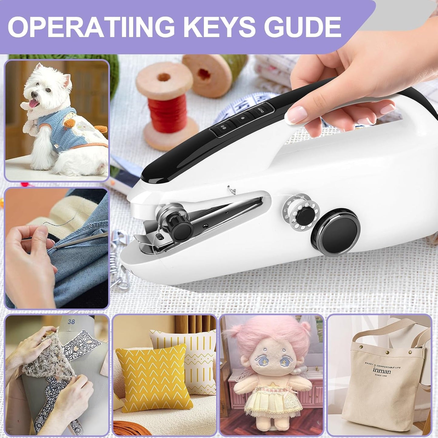 Behome Handheld Sewing Machine with Two Speeds, Mini Sewing Machine for Clothes, Fabrics, and Quick Home Repairs