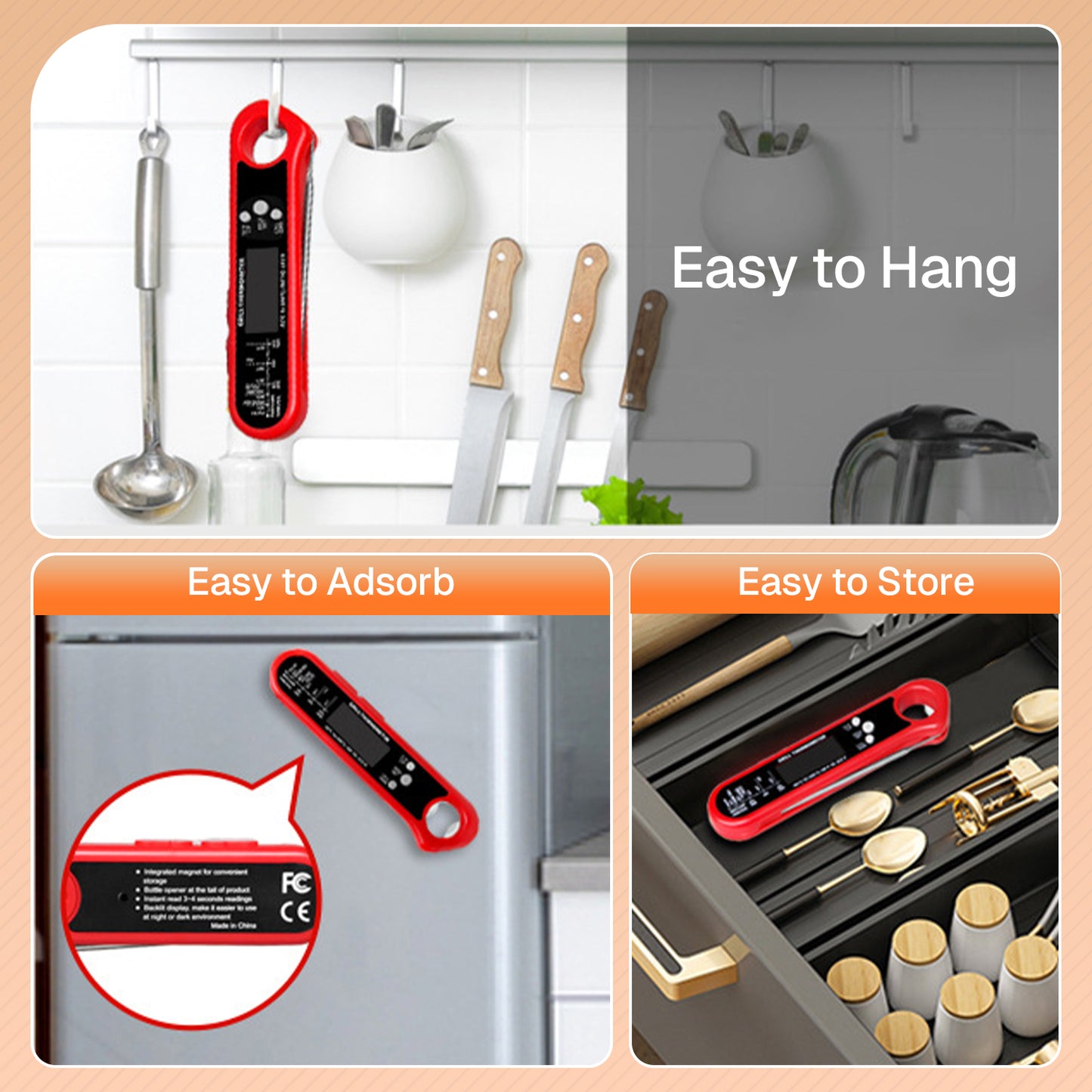 Behome Meat Thermometer, Instant Read Meat Thermometer Digital with Dual Probe, Waterproof Food Thermometer for BBQ,Grill, Fry, Oven, Candy Making