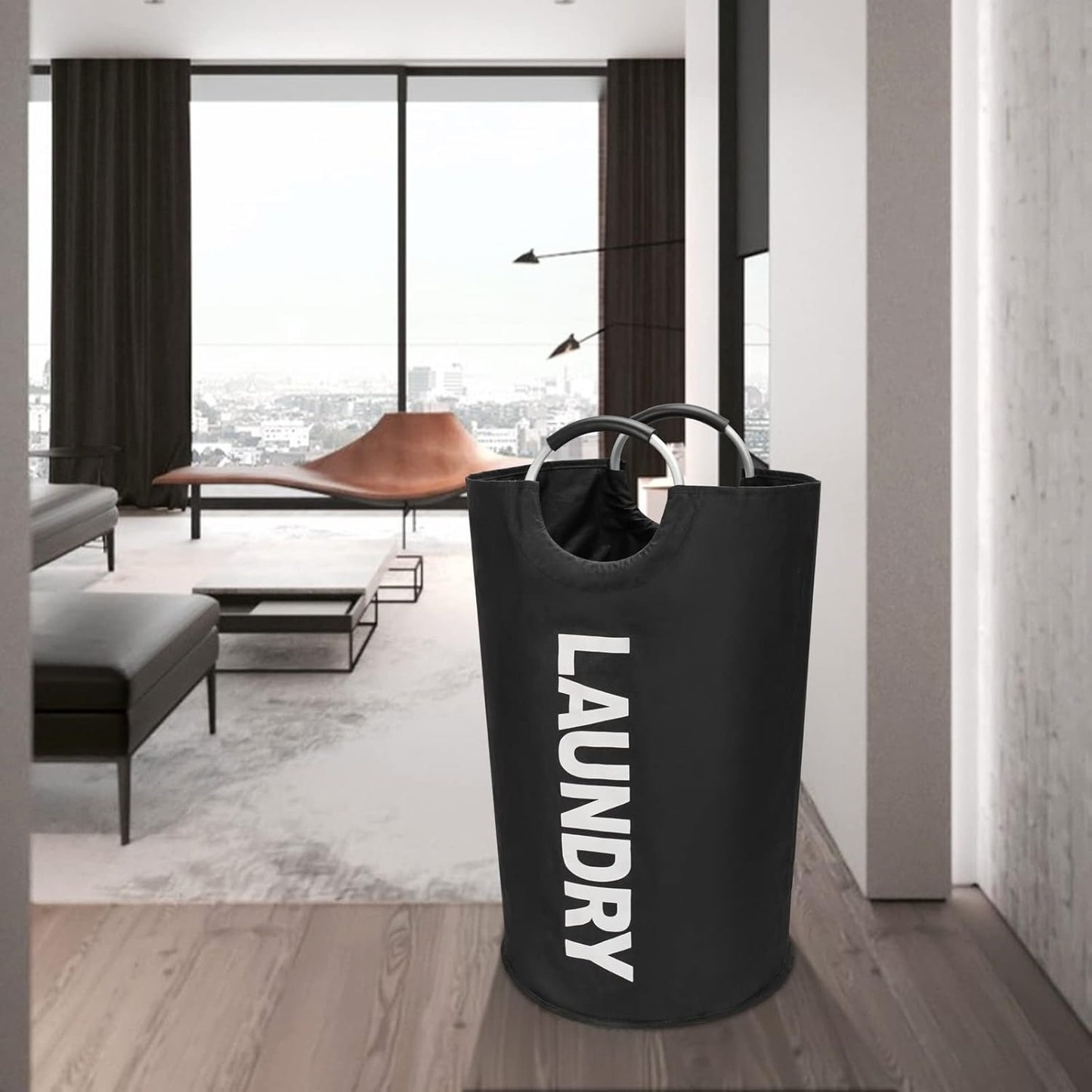Behome 90L Laundry Basket, Laundry Bag with Padded Handles, Waterproof Collapsible Laundry Basket for Bathroom, Bedroom & Laundry Room, 2 Pack, Black