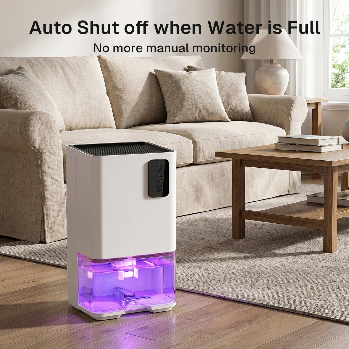 Behome Small Dehumidifiers,41 OZ Dehumidifier Quiet with Auto Shut Off，323 sq.ft Dehumidifiers for Bedroom, Bathroom, RV, 7 Colors LED Light,White