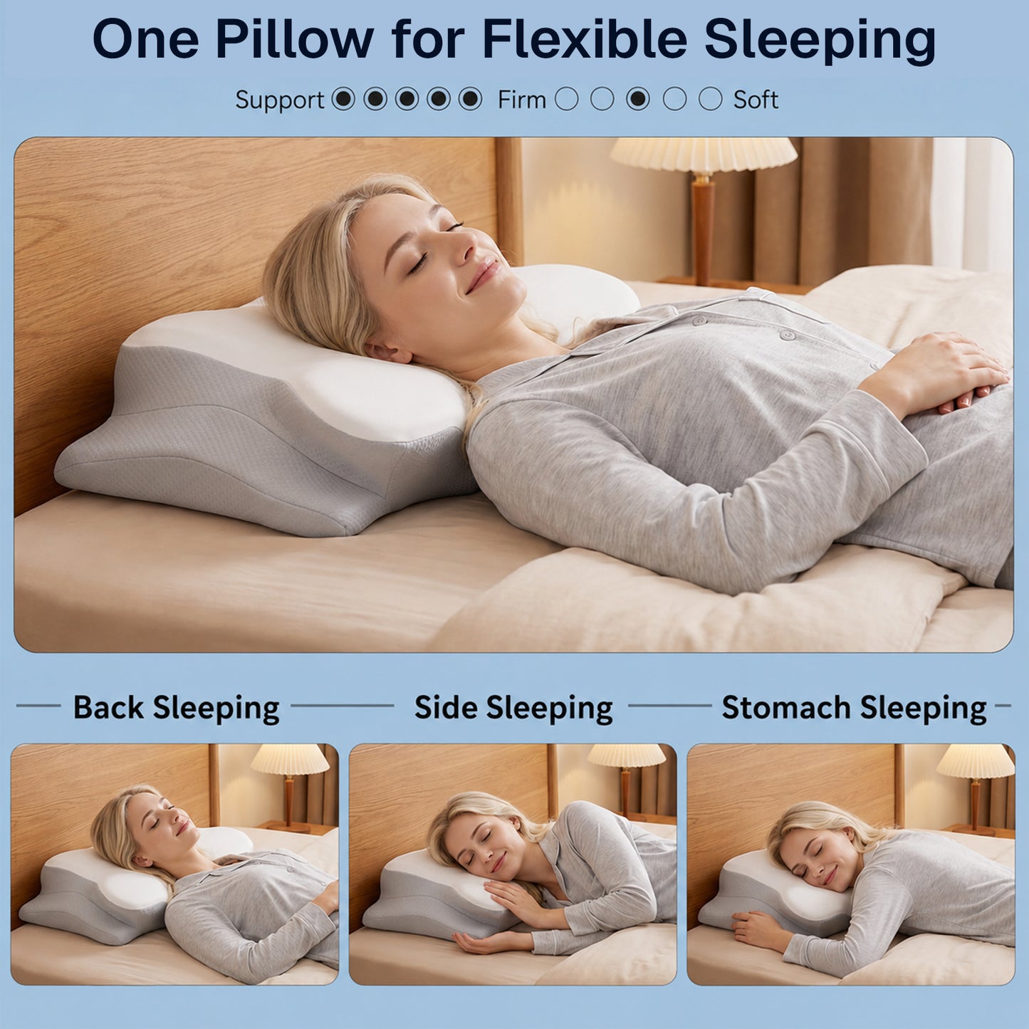 Behome Cervical Pillow for Neck Pain Relief, Ergonomic Contour Memory Foam Pillows with Cooling Case, Neck Support Pillow for Side Back Stomach Sleeper