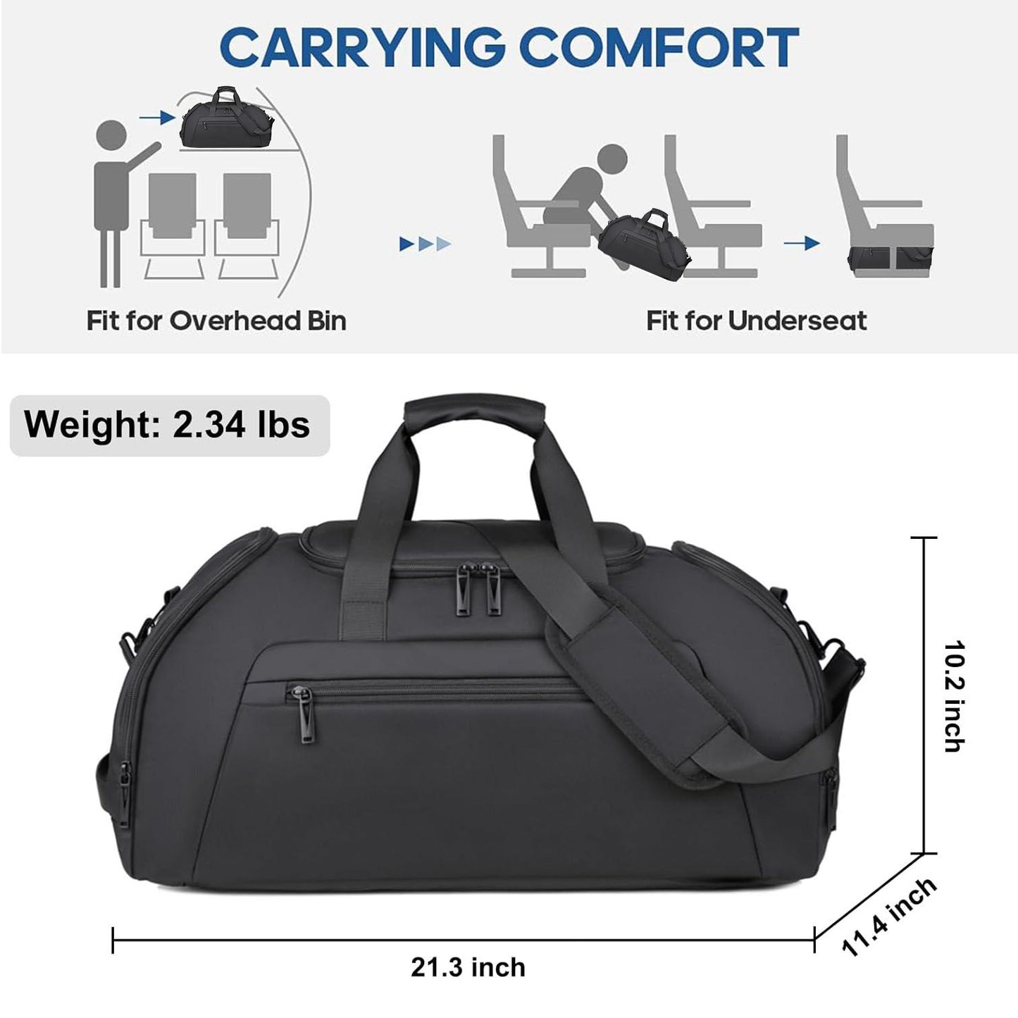 Behome 40L Gym Bag for Men Women, Large-Capacity Travel Duffle Bag with Shoe & Wet Compartments, 3 in 1 Carry on Weekender Overnight Bag for Workout and Travel