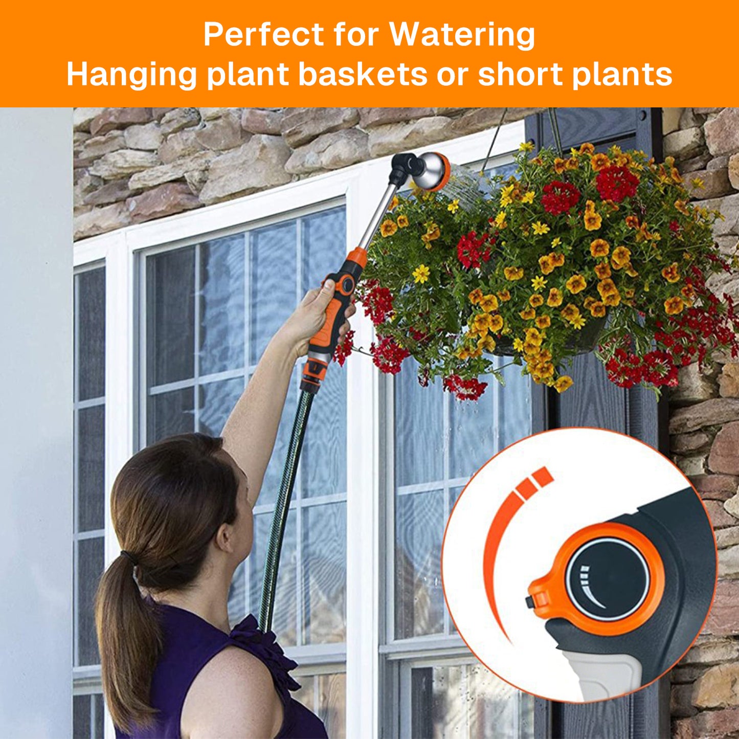BN-LINK Watering Wand,8 Spray Patterns, 180° Adjustable Rotating Head with Thumb Flow Control，Garden Watering Wand for Plants, Flowers, Hanging Baskets,Car Wash