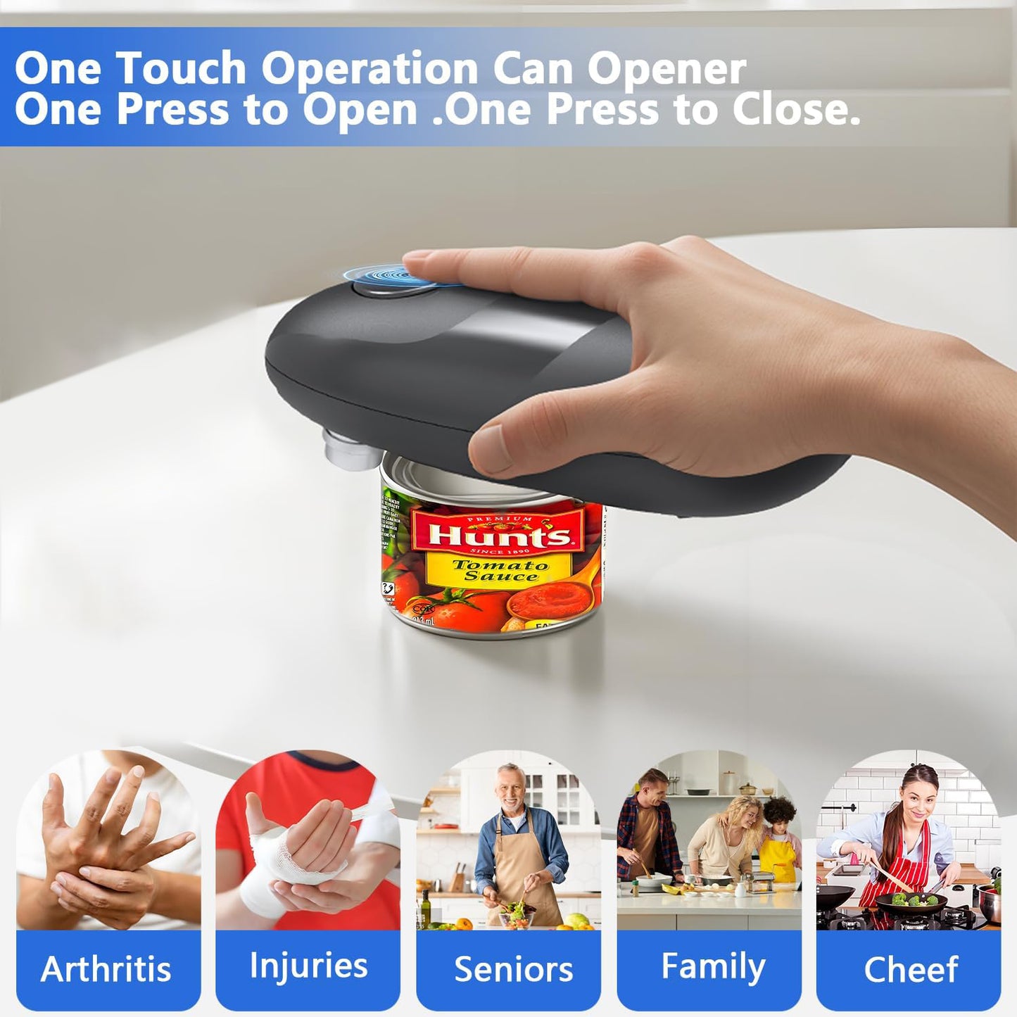 Behome Electric Can Opener, One Touch Automatic Kitchen Can Opener for Seniors with Arthritis, Hands Free & Smooth Edge, Battery Operated, for Any Size Can, Black