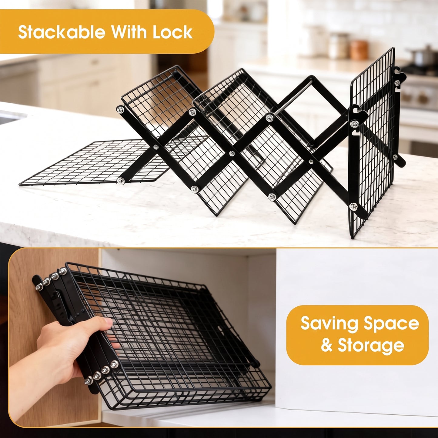 Behome 4-Tier Collapsible Cooling Rack, 3 Setting Design Stackable Baking Rack, Dishwasher Safe Cooling Racks for Cooking, Baking, Roasting & Grilling