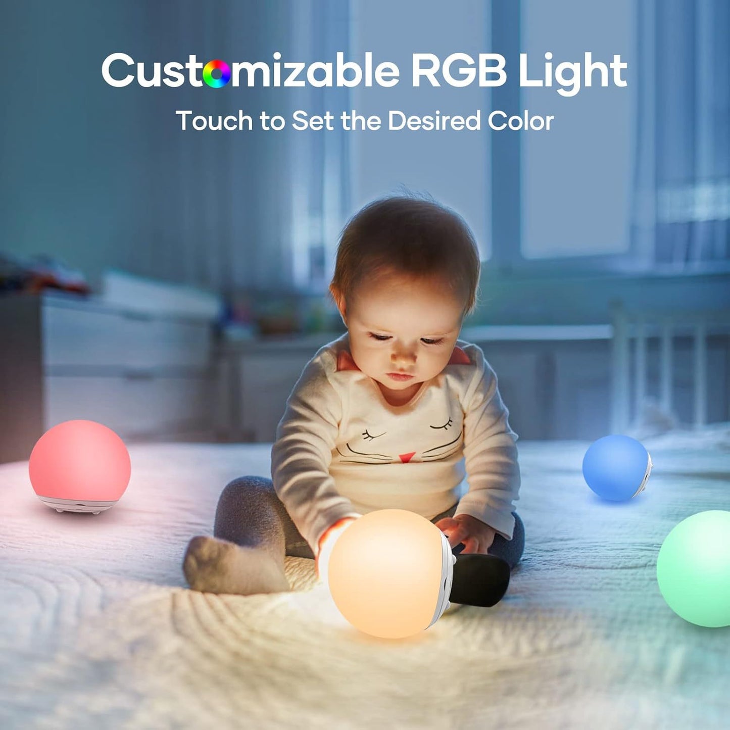 BN-LINK Egg Night Light for Nursery, Rechargeable LED Touch Lamp with 7 RGB Colors, Stepless Dimming, Egg Light for Kids' Bedroom, Reading, Travel & Gifts