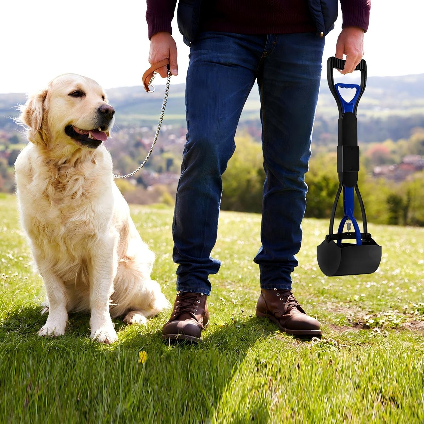 BN-LINK Pooper Scooper with Waste Bags & Storage Box, 23.6'' Foldable Unbreakable Dog Poop Scooper, Long-Handle Lightweight Poop Grabber for Small/Medium/Large Dogs