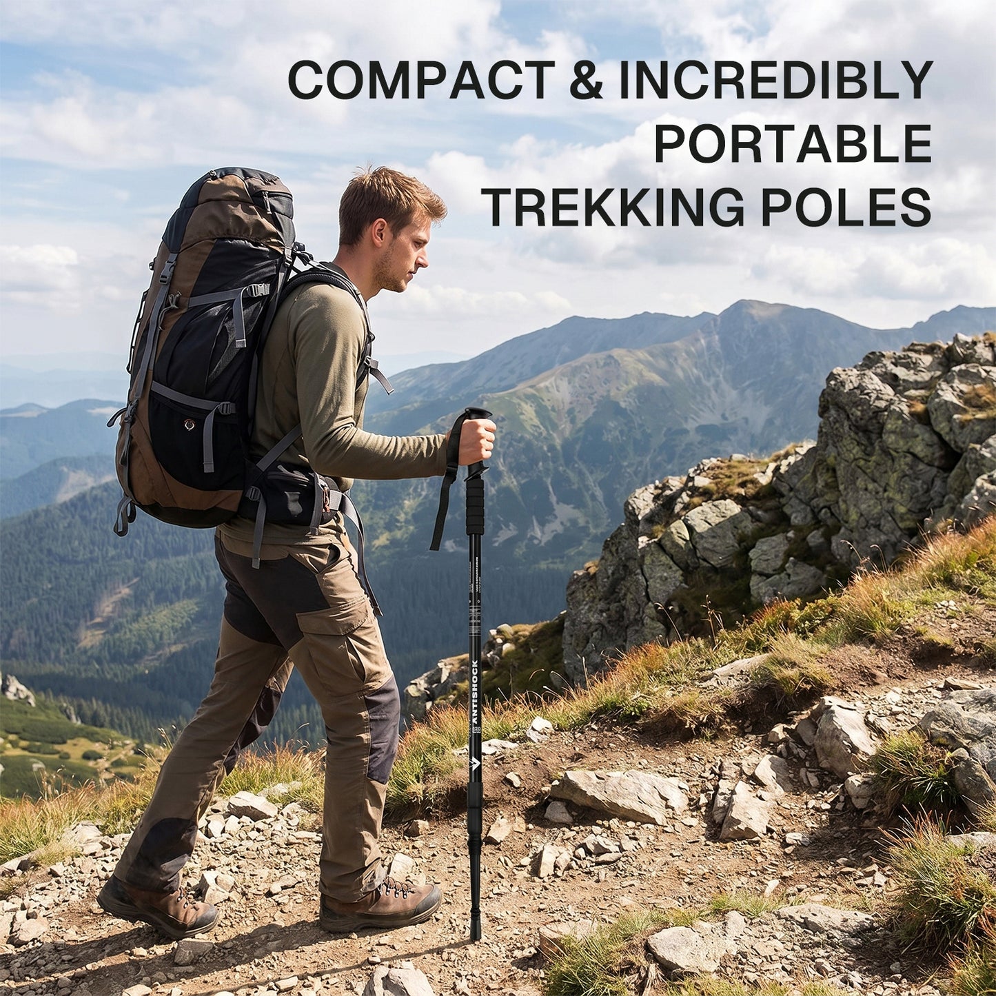 BN-LINK 2 Pcs Trekking Poles, Lightweight Aluminum Hiking Poles with Anti-Shock & Quick Lock System, Adjustable Telescopic Hiking Sticks for Women, Men, Hiking, Camping, Walking