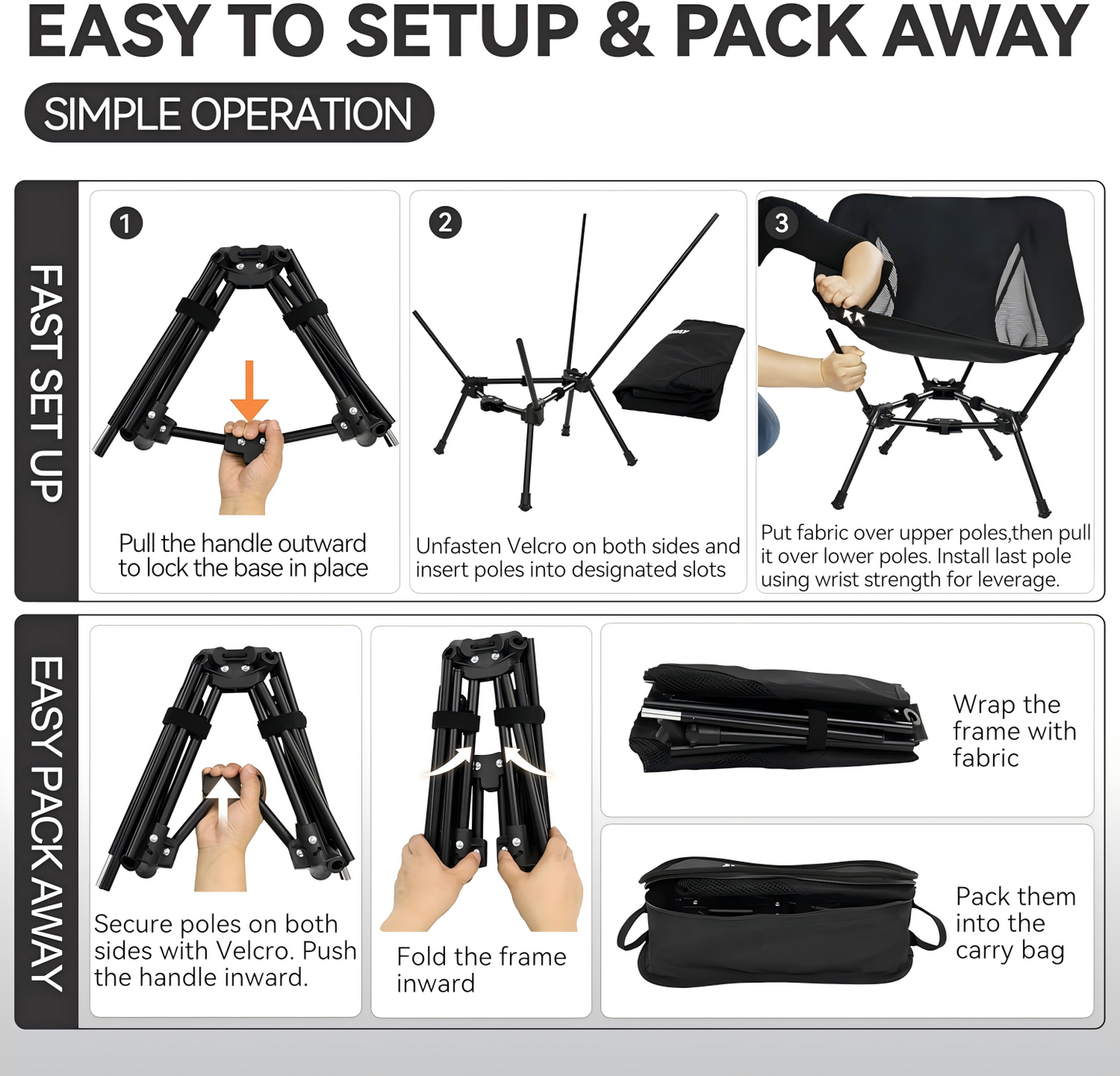 BN-LINK Folding Camping Chair, Portable Backpacking Chair with Carry Bag, Lightweight Hiking Chair for Outdoor Camp, Travel, Beach, Picnic, Black