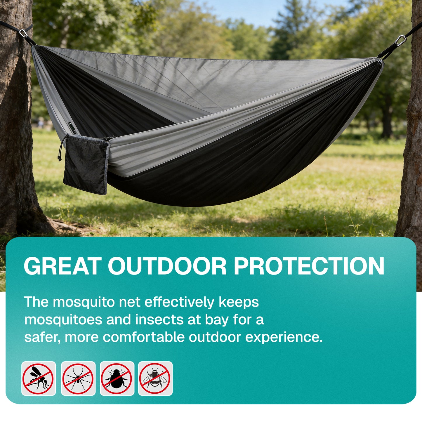 BN-LINK Camping Hammock with Net, Portable Lightweight Hammocks with Tree Straps, Outdoor Hammocks for Backpacking,Beach,Backyard,Patio,Hiking,440 lb Capacity,Gray Black
