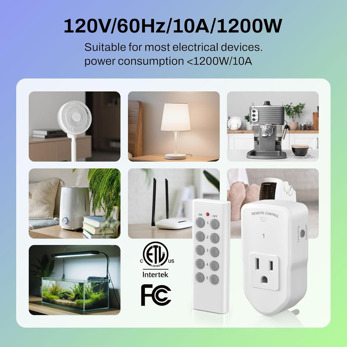 BN-LINK Wireless Remote Control Outlet with Extra Long Range, for Household Appliances, White (2 Remotes + 5 Outlets)