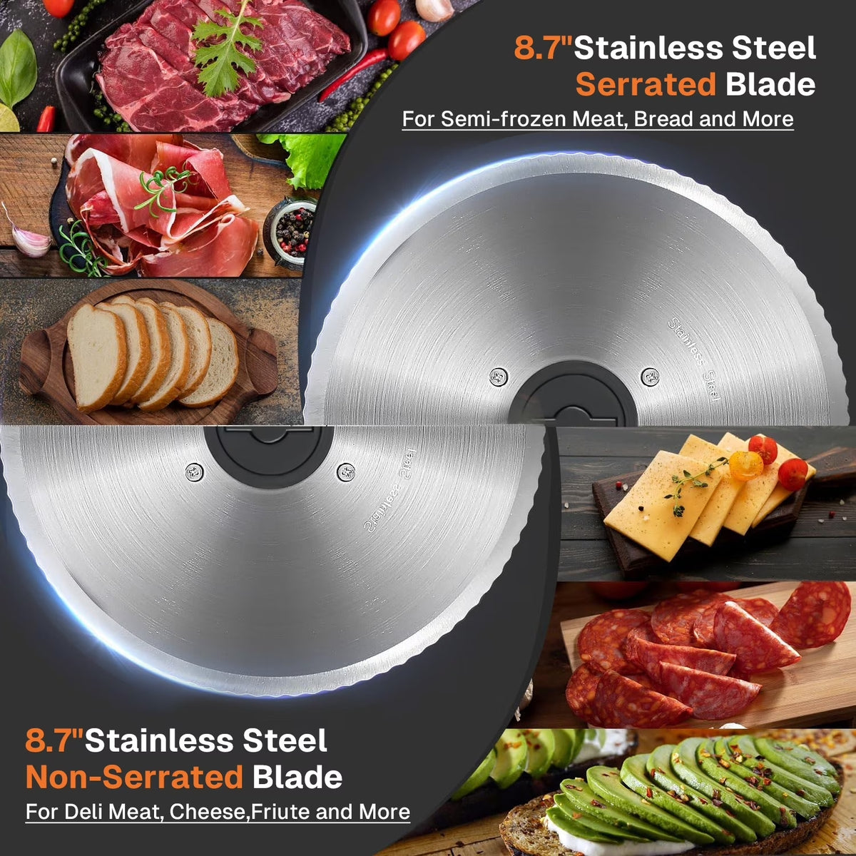 Behome Meat Slicer 200W Electric Automatic Meat, Deli Food Slicer ,Adjustable Thickness for Home Use,Removable 7.5 IN Stainless Steel Blade & Food Pusher,Cuts Meat, Bread and Cheese
