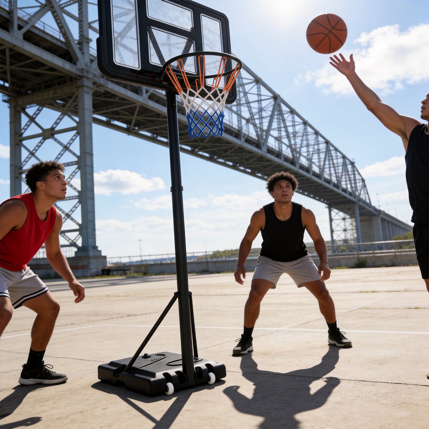 BN-LINK Portable Basketball Hoop, 4.75 FT-10.01 FT Height Adjustable Basketball Hoop Outdoor, 43” Basketball Goal with Shatterproof Backboard for Kids,Teens,Adults