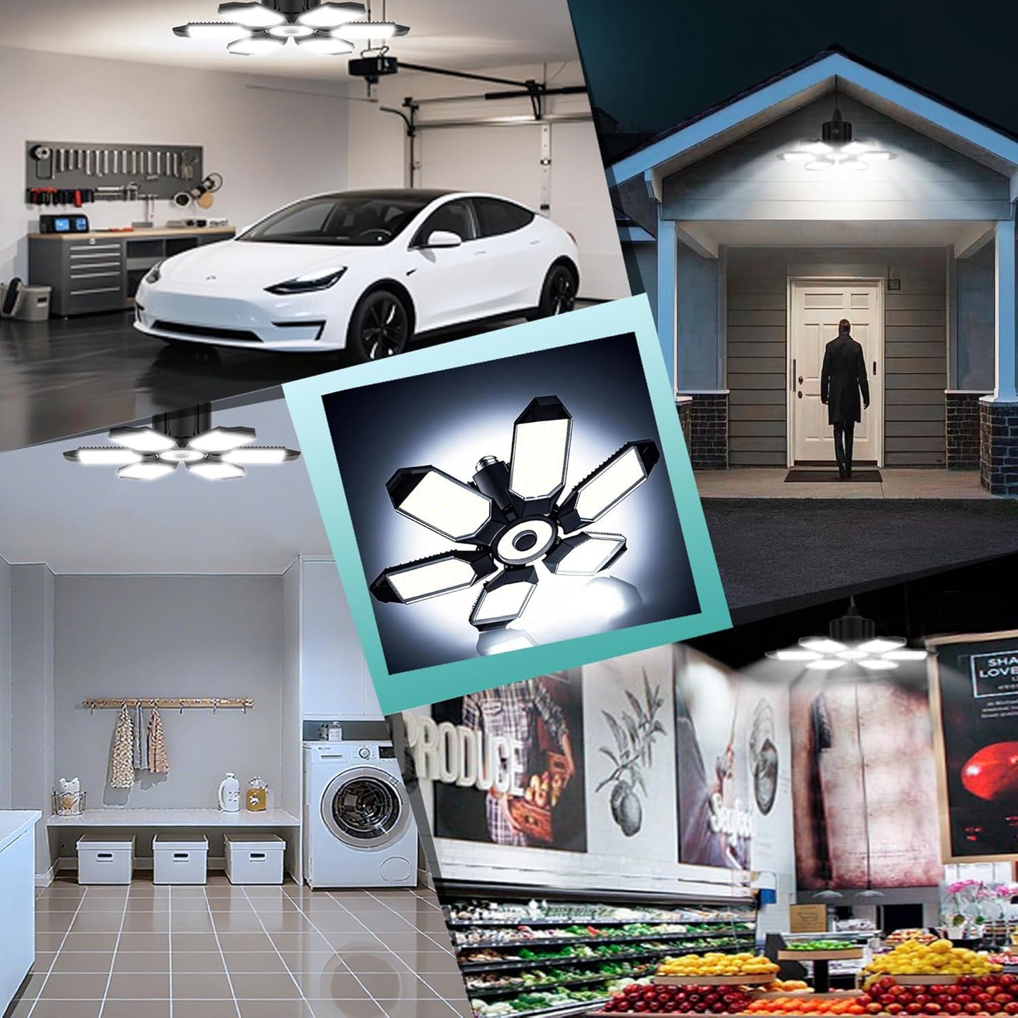BN-LINK 2 Pack Garage Lights, 18500LM 6500K Deformable LED Garage Light with 6+1 Adjustable Panels, Ultra Bright Lights Workshop Warehouse, Black