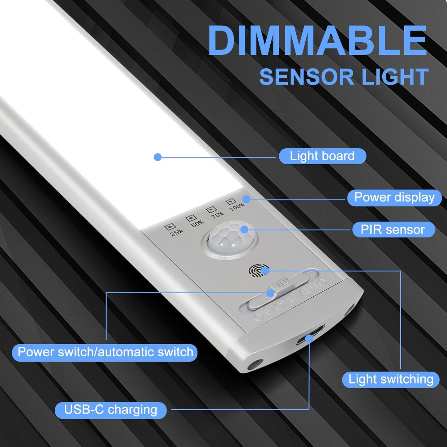 Behome 2 Pack Under Cabinet Lighting, 9.5’’ Rechargeable Motion Sensor Light Indoor with 3 Colors and Stepless Brightness, Magnetic Closet Lights Wireless for Kitchen, Stairs, Hallway