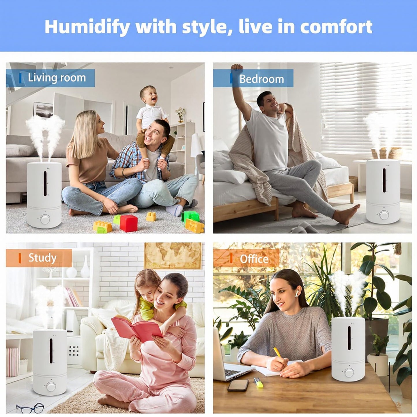 BN-LINK Humidifiers for Bedroom, 4L Water Tank and Stepless Adjustment, Quiet Cool Mist with 360°Nozzle, for Home, Plants, Indoor