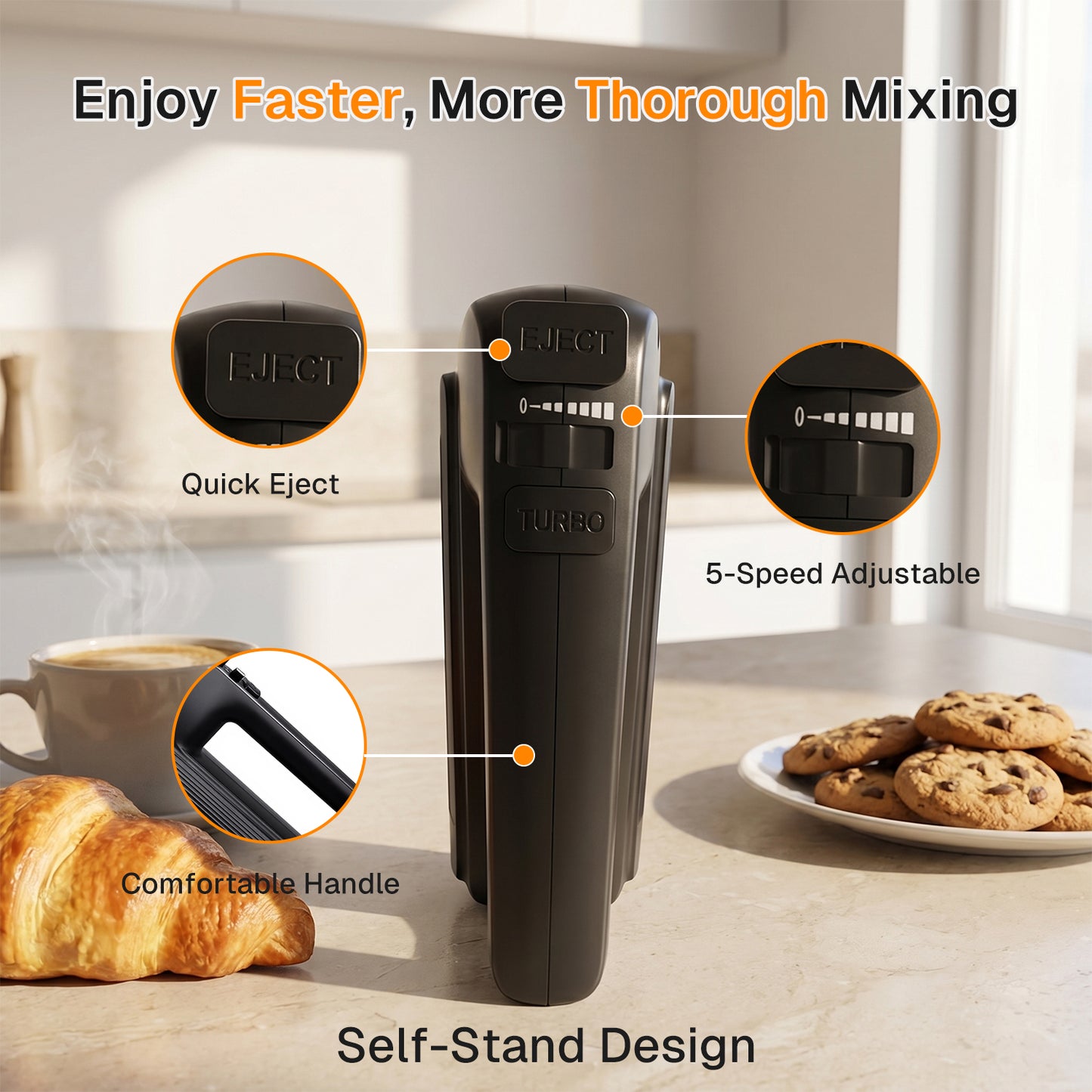 Behome Electric Hand Mixer, 5-Speed Handheld Mixer with Turbo, 300W Lightweight Egg Mixer for Baking & Cooking,Black