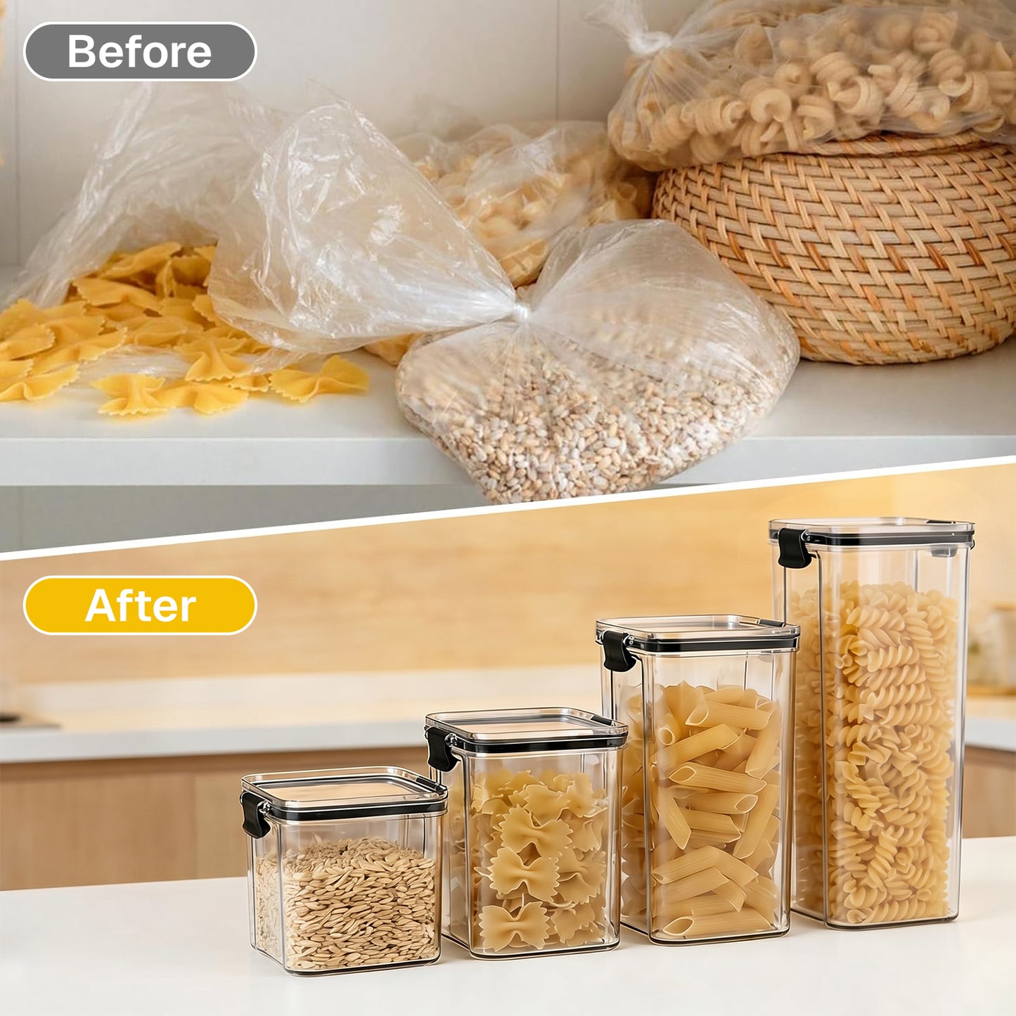 Behome Airtight Food Storage Containers with Lids, 16 pcs Leak-proof Cereal Containers Storage Set, BPA Free Kitchen and Pantry Organization Storage for Dry Food, Flour, Includes 16 Labels & Marker