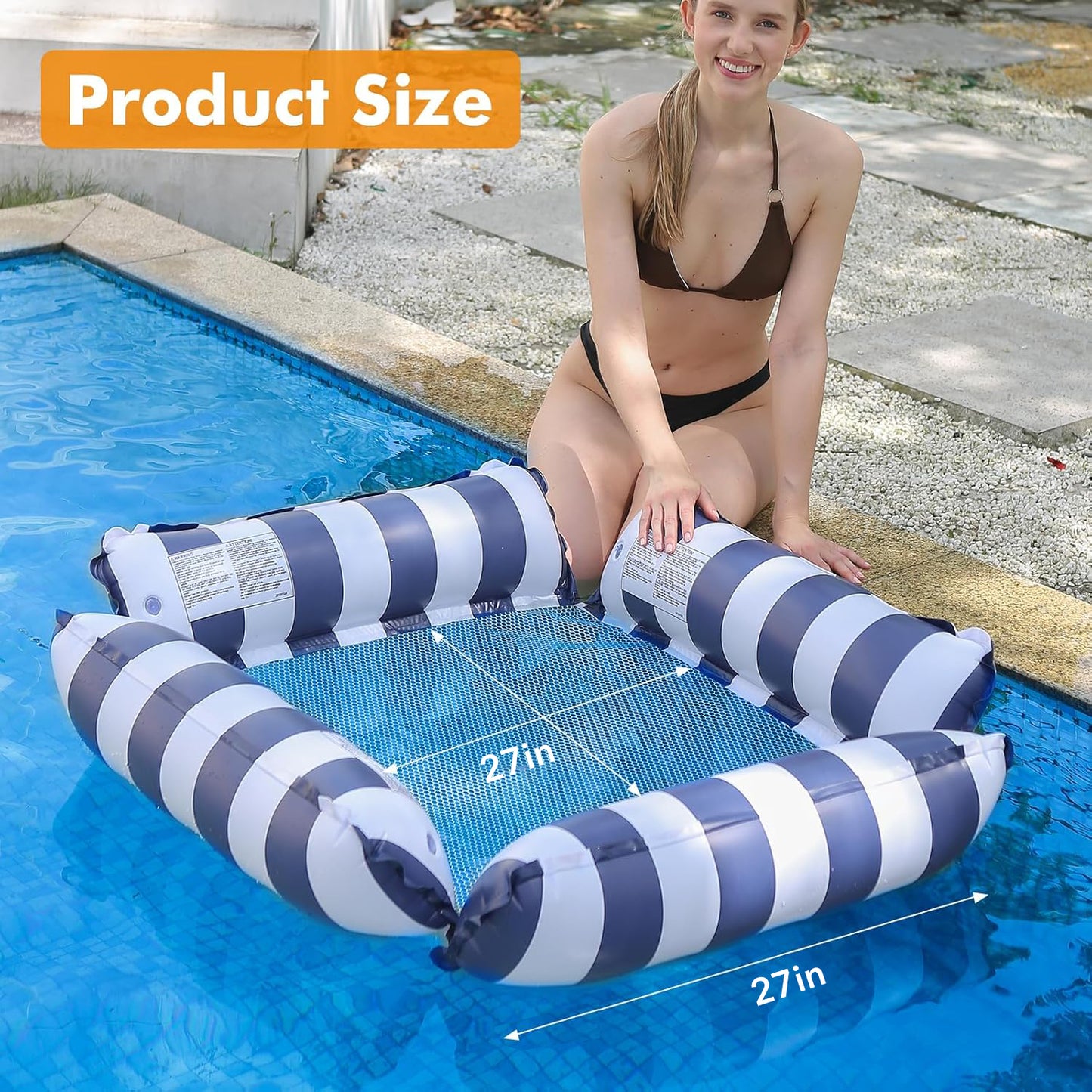 BN-LINK 4-in-1 Inflatable Pool Floats Adult, 2 Pack Multi-Purpose Water Hammock, Floating Lounger for Swimming Pool Lake Beach, Adults Vacation Fun and Rest(Dark Blue+Red)