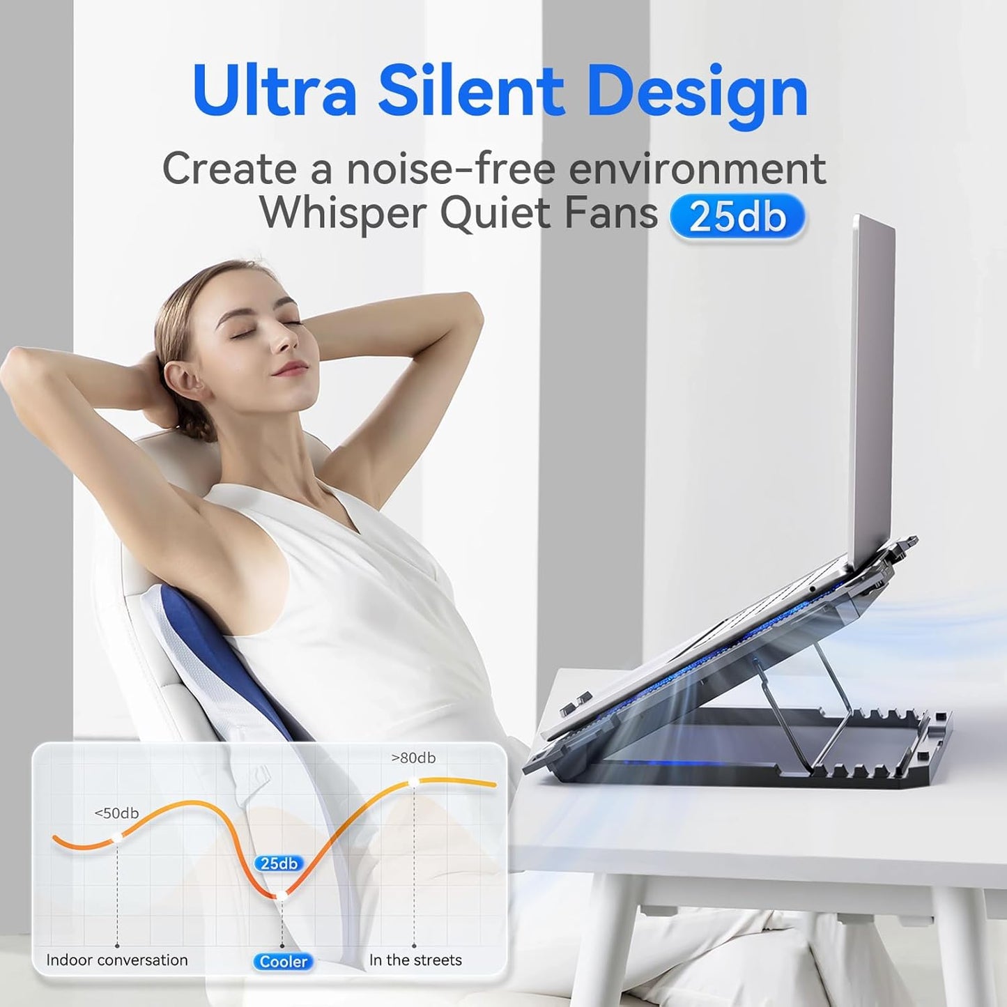 Behome Laptop Cooling Pad, 5 Heights & Stepless Adjustable Speeds, Quiet Gaming Laptop Cooler with Blue Lights, Portable Two USB Ports Laptop Cooler for 12"-15.6" Laptops, Black