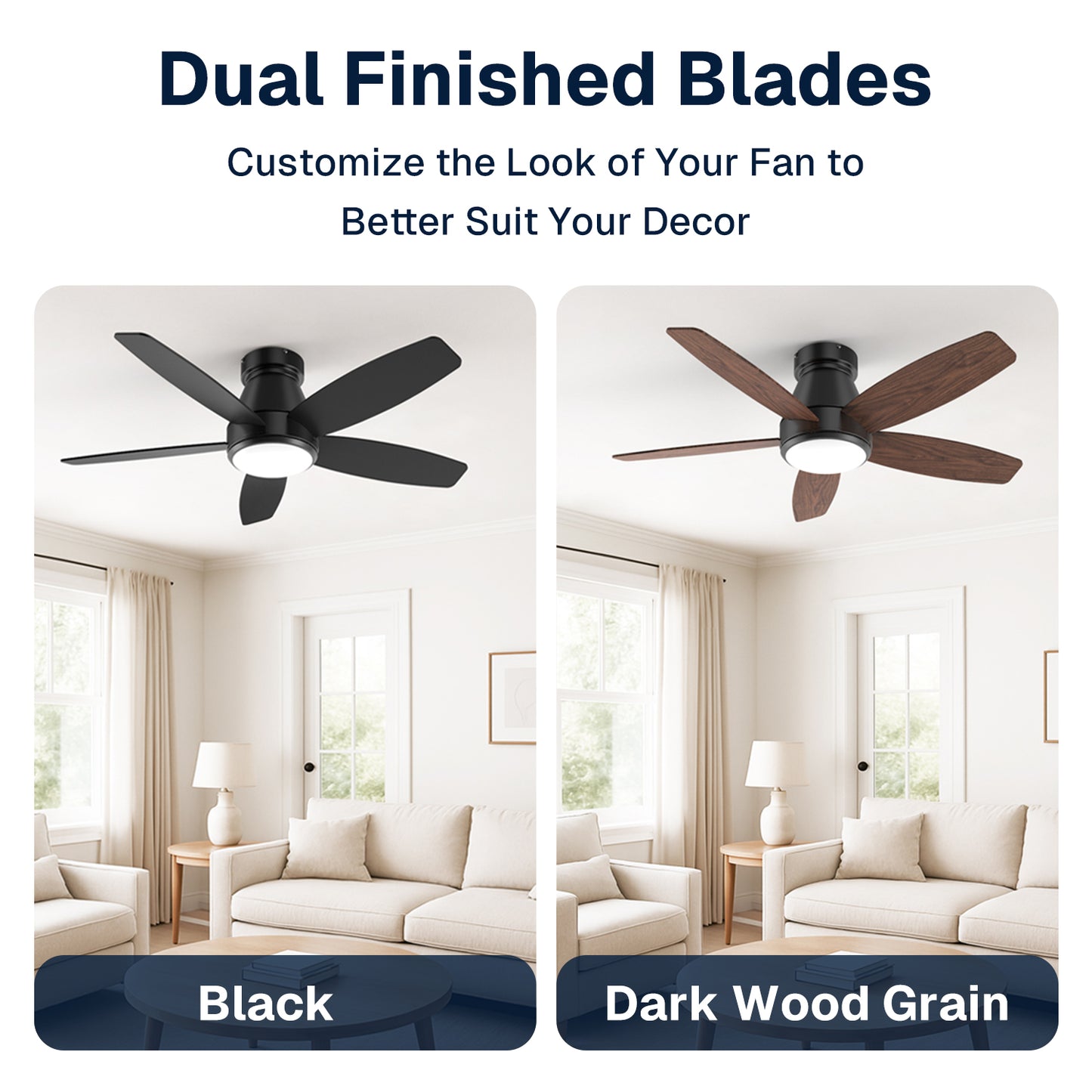 Behome 42" Ceiling Fan, Low Profile Ceiling Fans with Lights and Remote/APP Control, Double-sided Fan Blades, Flush Mount, 6 Speeds & Reversible, 3CCT, Dimmable, Noiseless, for Bedroom, Living Room
