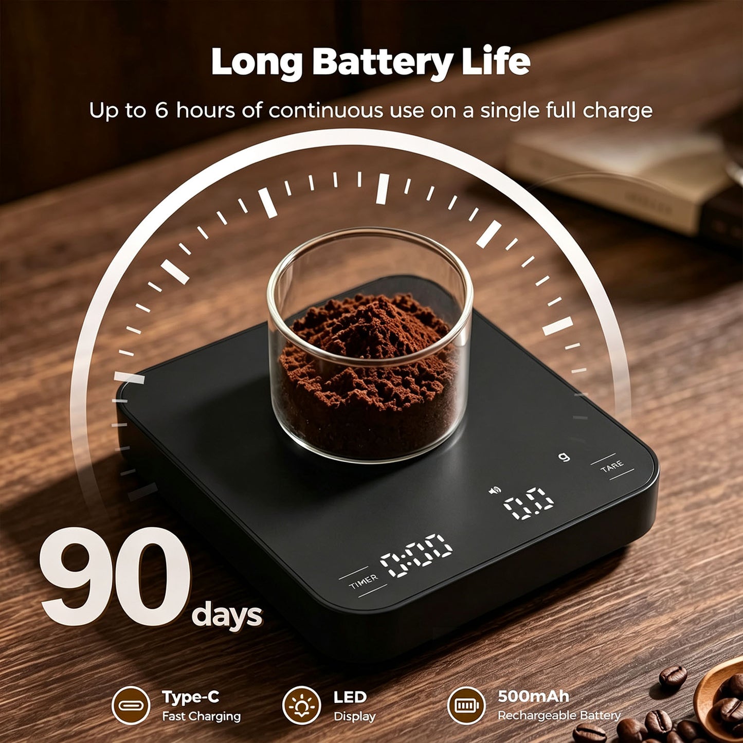 Behome Coffee Scale with Timer,0.1g Precision Mini Espresso Scale,Rechargeable Digital Scale for Espresso, Pour Over, Baking,4 Modes, LED Display,Silicone Waterproof Cover,Black