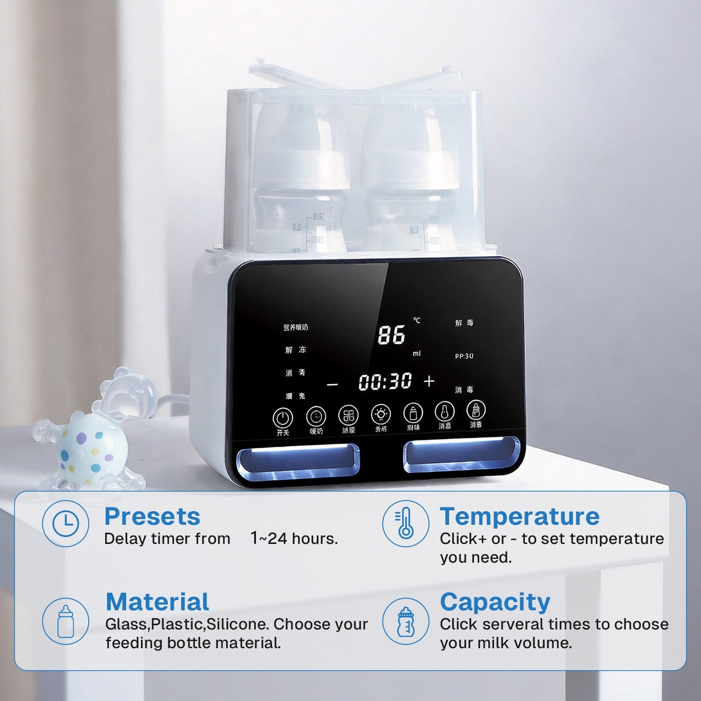 Behome Bottle Warmer, 48Hours Keep Warm, Fast Milk Warmer for Breastmilk and Formula, Food Heater with Accurate Temp Control & LED Light, for All Bottles