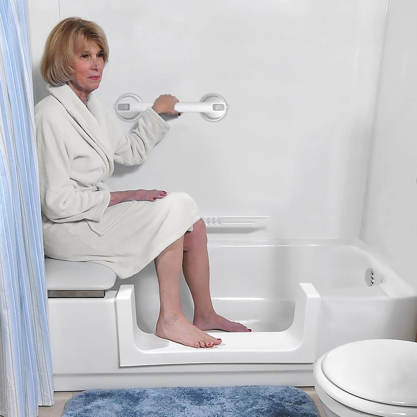 Behome 2 Pack Shower Grab Bar, 16’’ Suction Shower Handles for Bathtubs and Showers, Removable Handrails for Seniors Elderly, No Drilling