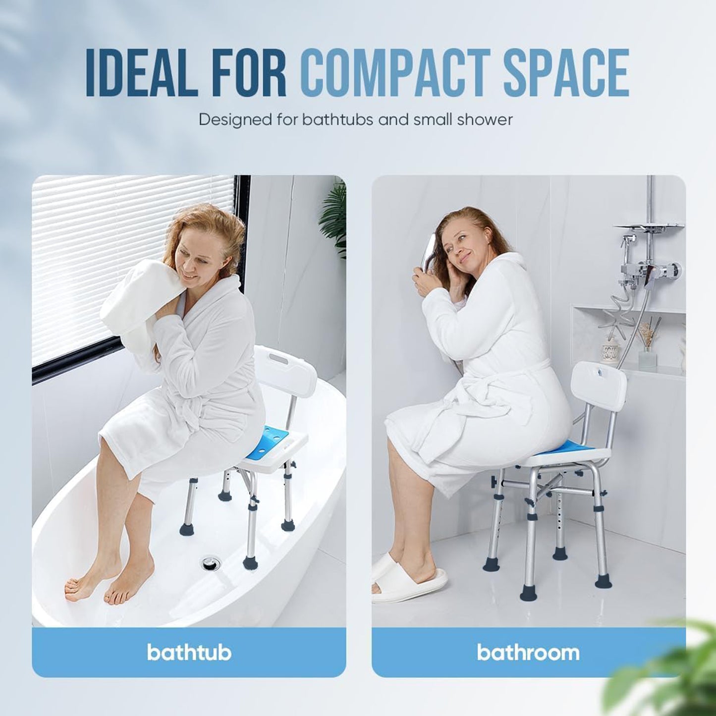 BN-LINK Shower Chair, 6 Height Adjustable Bath Chair, Anti-Slip Shower Bench Bathtub Stool for Elderly, Senior, Handicap & Disabled