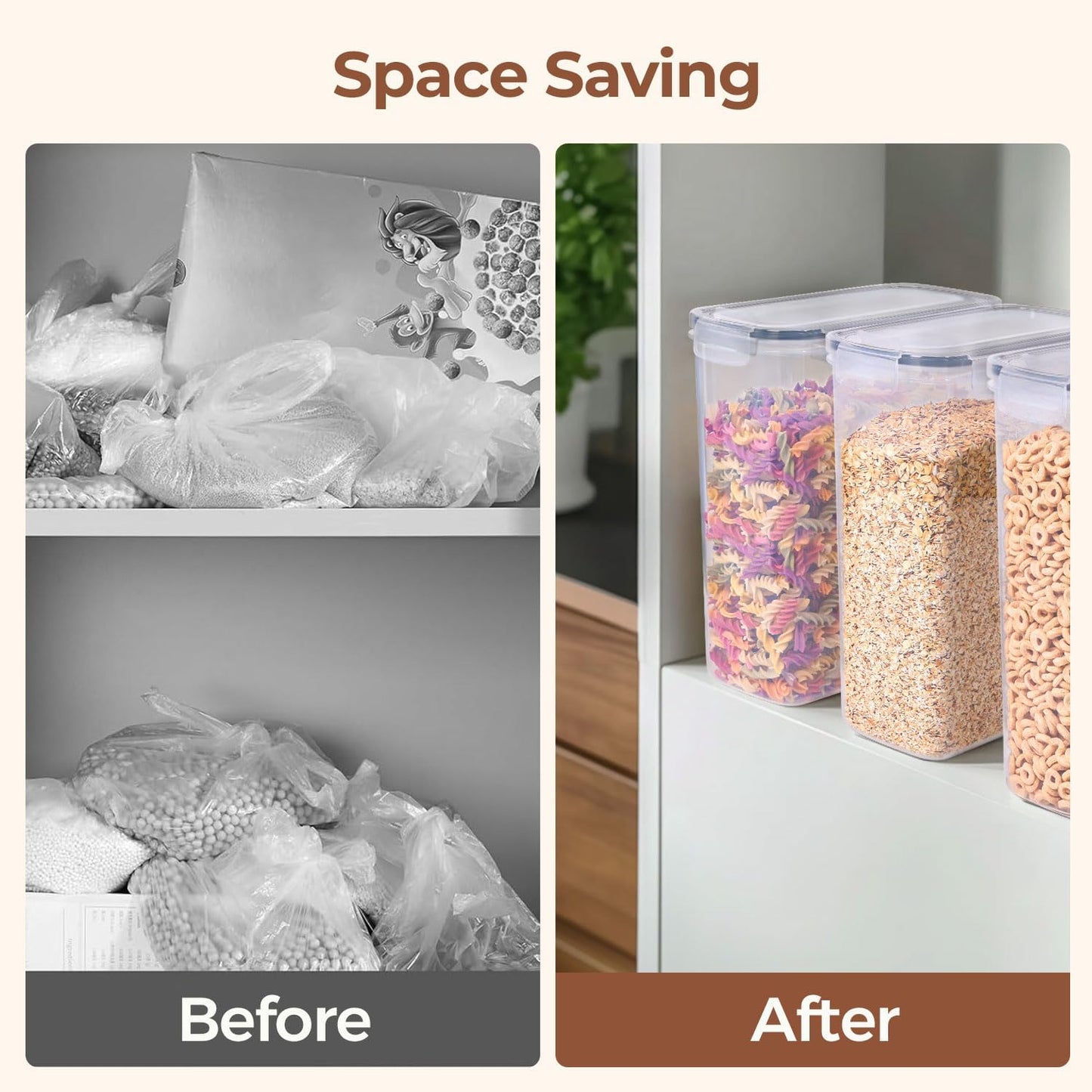 Behome 4 Pack Cereal Containers Storage Set(135.2 oz), Airtight Large Food Storage Containers, BPA-Free Pantry Organization and Storage for Cereal , Rice, Pasta, Includes 24 Labels & Marker Pen