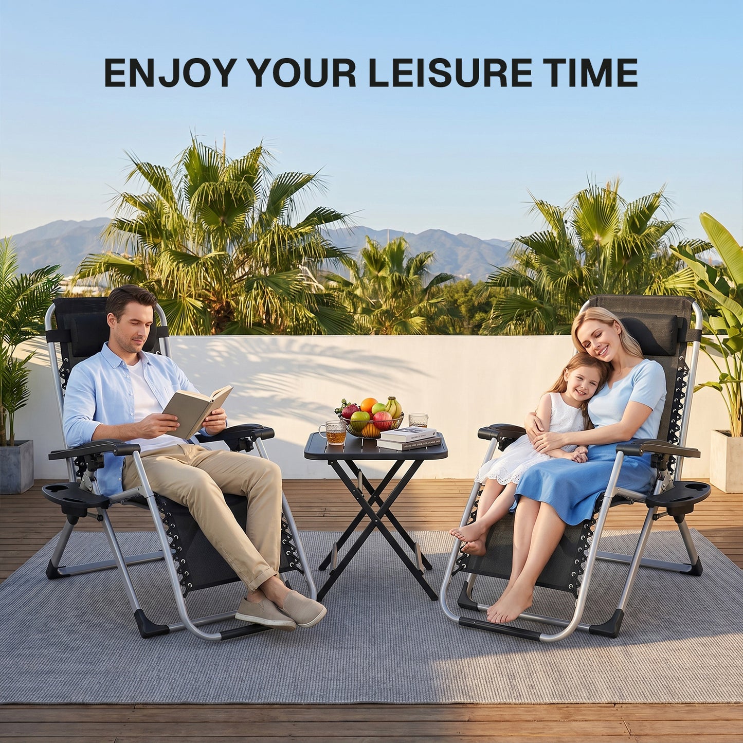 BN-LINK Zero Gravity Lounge Chair, Adjustable Folding Recliner with Pillow and Detachable Cup Holder, Outdoor Lounge Chair Suitable for Backyard, Camping, Beach