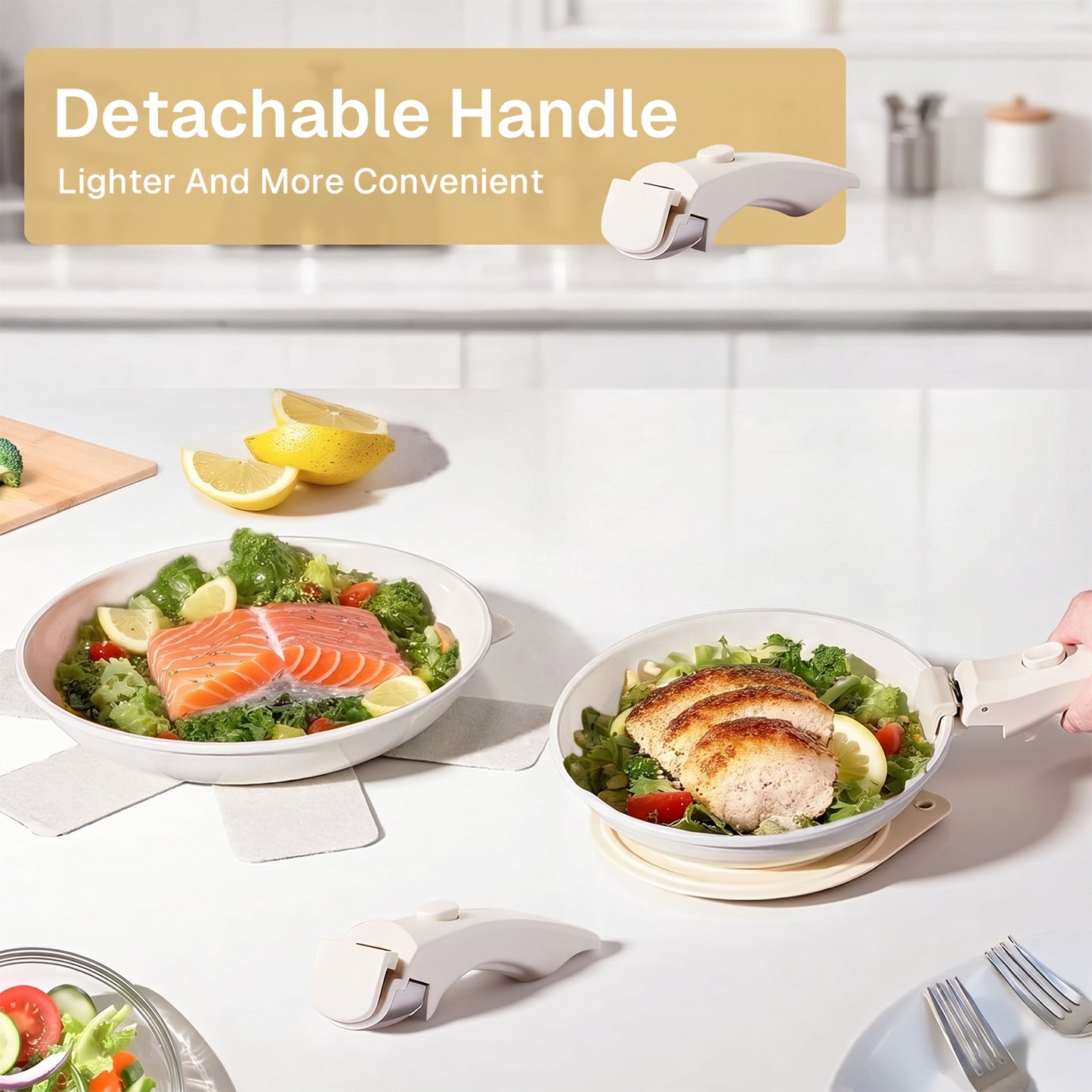 Behome 17 Pcs Pots and Pan Set Non Stick with Detachable Handle, Ceramic Cookware Set, Compatible with Induction, Electric, Gas Cooktops, Dishwasher & Oven Safe