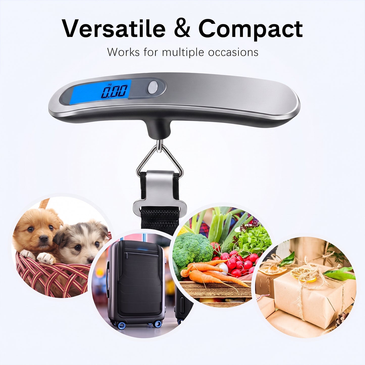 Behome Digital Luggage Scale, Hanging Baggage Scale with Temperature Sensor, Portable Travel Suitcase Weighing Scale with LCD Display, 110 Pounds, Battery Included