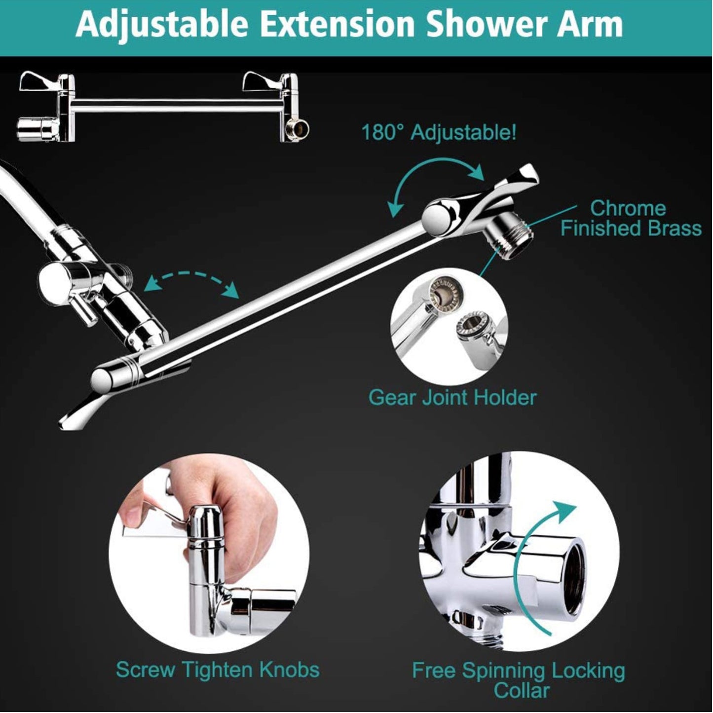 BN-LINK 8 Inch Rain Shower Head Combo, High Pressure Shower Head with 9 Spray Pattern, 11 Inch Extension Arm, Height/Angle Adjustable Anti-leak Shower Head with Holder/Hose