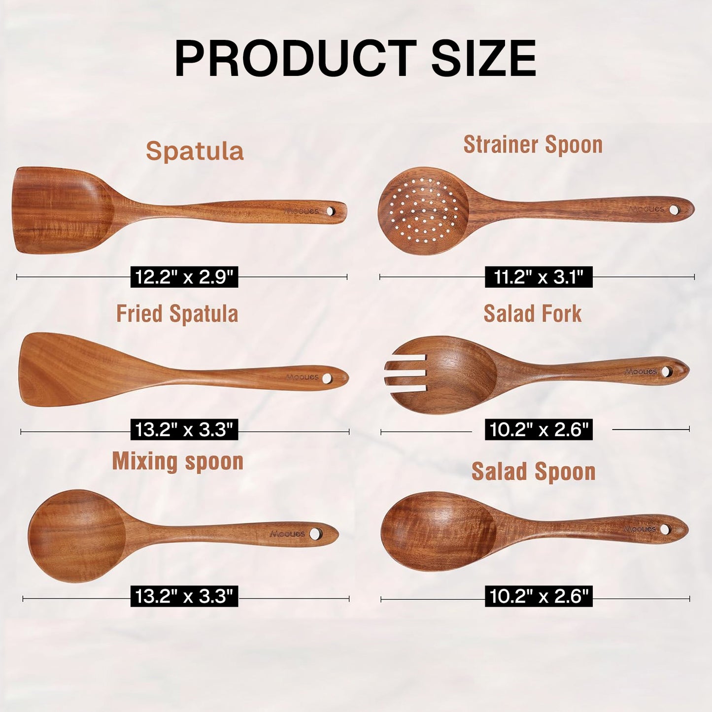 Behome 6pcs Wooden Kitchen Utensil Set, Non-Stick Cooking Utensils Set with Ergonomic Handles, Wooden Spoons for Cooking, Housewarming Gifts for Everyday Use