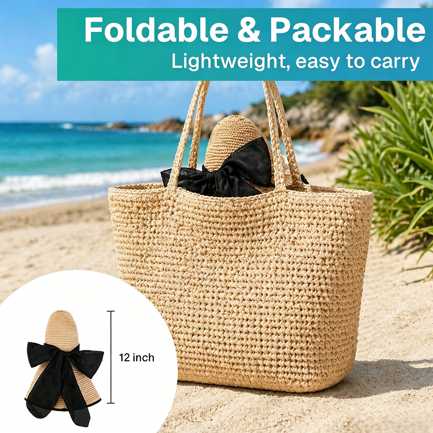 Womens Sun Hat, Wide Brim UPF 50+ UV Sun Outdoor Protection Summer Straw Hat Packable Foldable Beach Sun Straw Hats