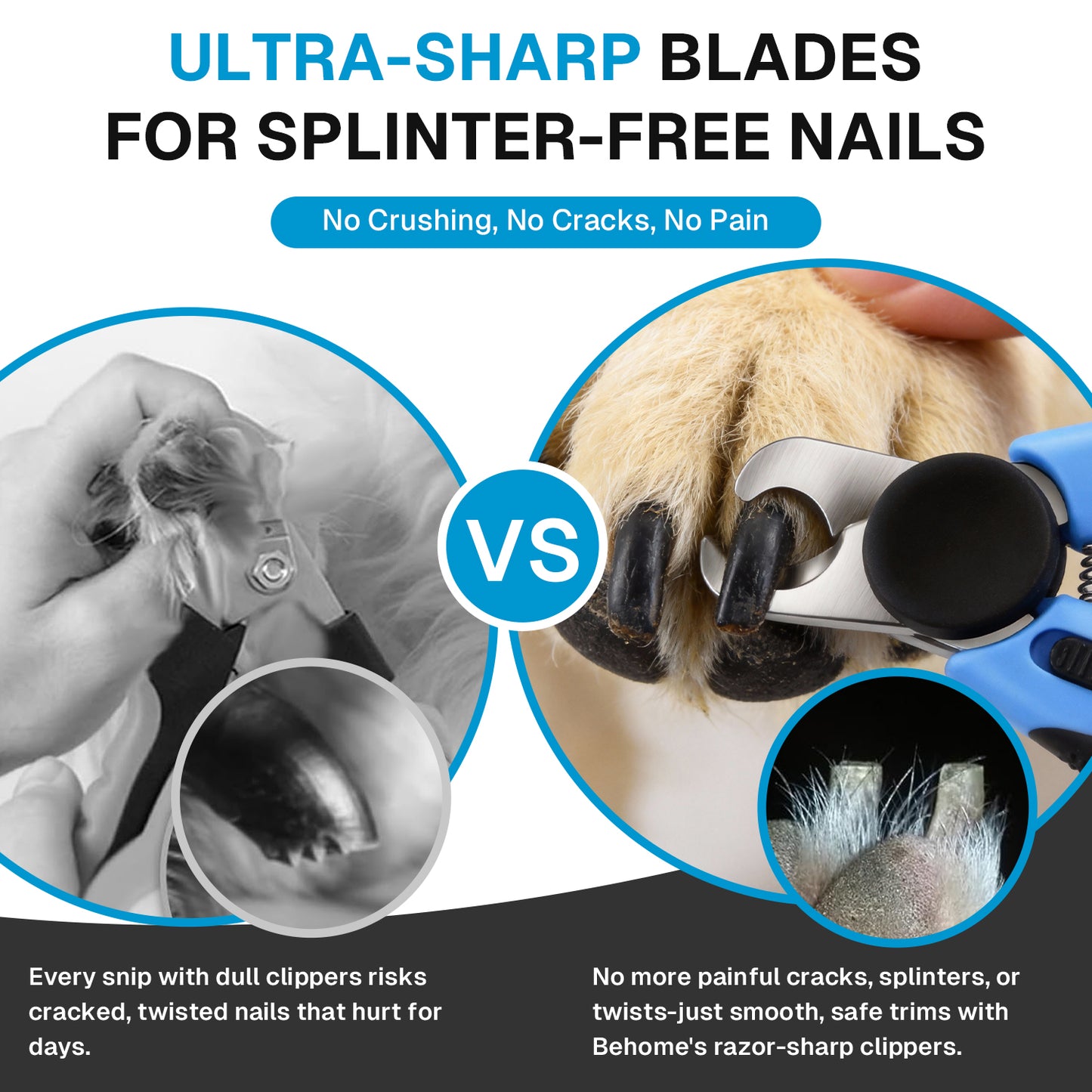 Behome Dog & Cat Nail Clippers and Trimmers,Reduce Over-Trimming,Safety Guard,Stainless Steel Razor Sharp Blades with Nail File, Grooming for Small Medium-Large Pets