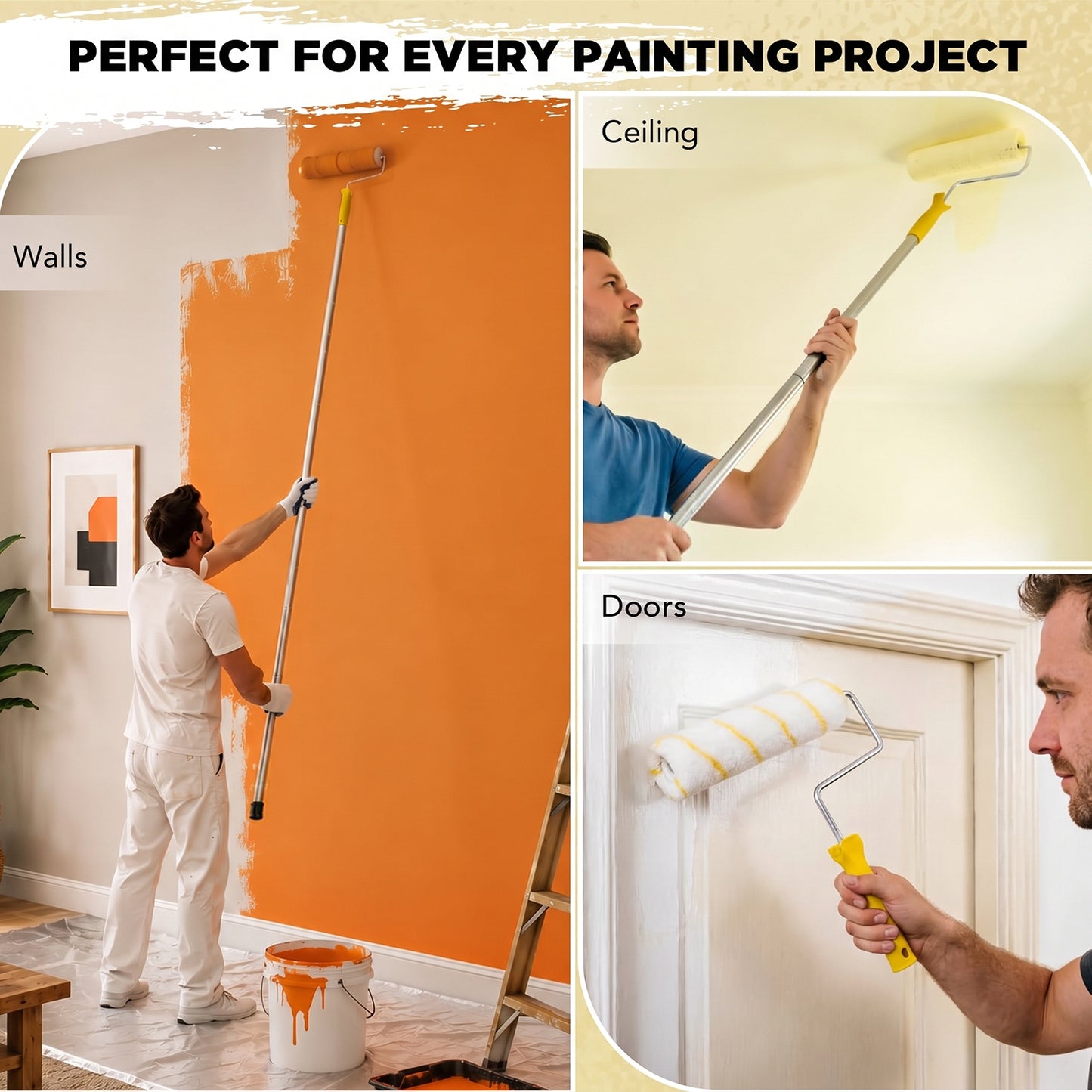 BN-LINK 15-Piece Paint Roller Kit, 9 Inch & 4 Inch Paint Roller Set with Extension Pole, Paint Tray, Paint Brush, Drop Cloth & Stir Stick, Painting Supplies for Walls & Room Painting