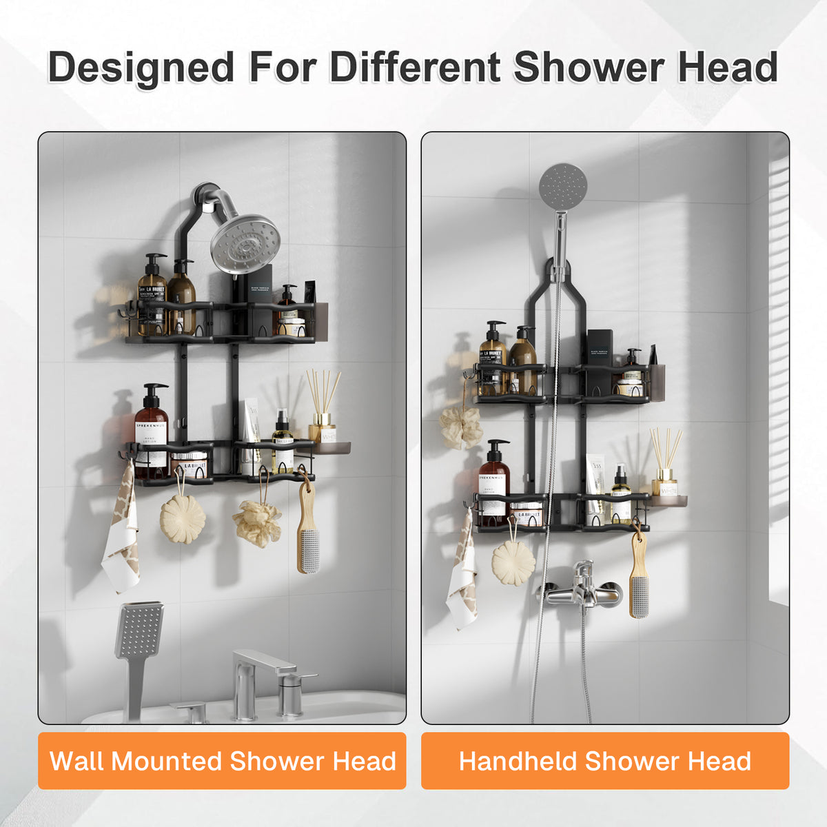 Behome Hanging Shower Caddy, Rustproof Shower Organizer with Soap Holder and Hooks, Over Showerhead Caddy for Bathroom, Black