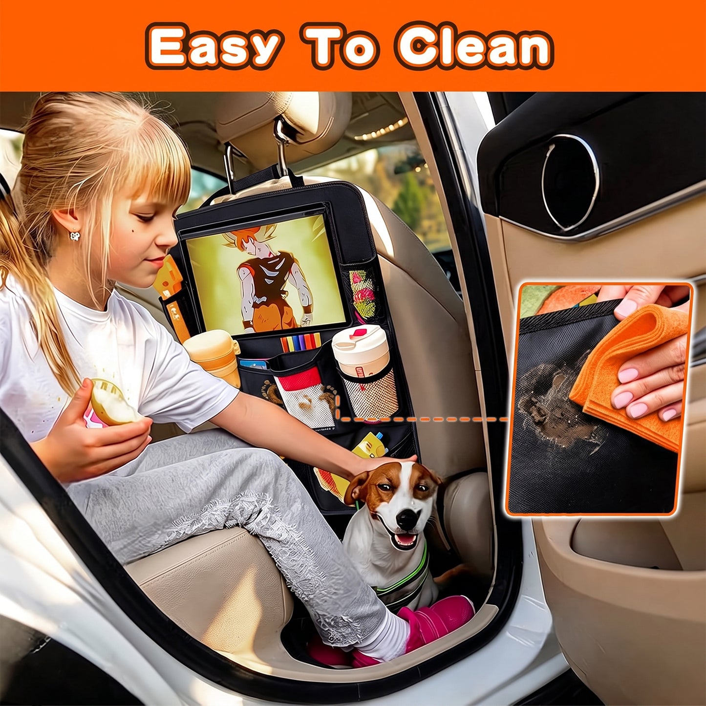 BN-LINK 2 Pack Backseat Car Organizer, Kick Mats Back Seat Protector with Touch Screen Tablet Holder & 9 Storage Pockets, Back Seat Organizer for Road Trip & Essentials Travel