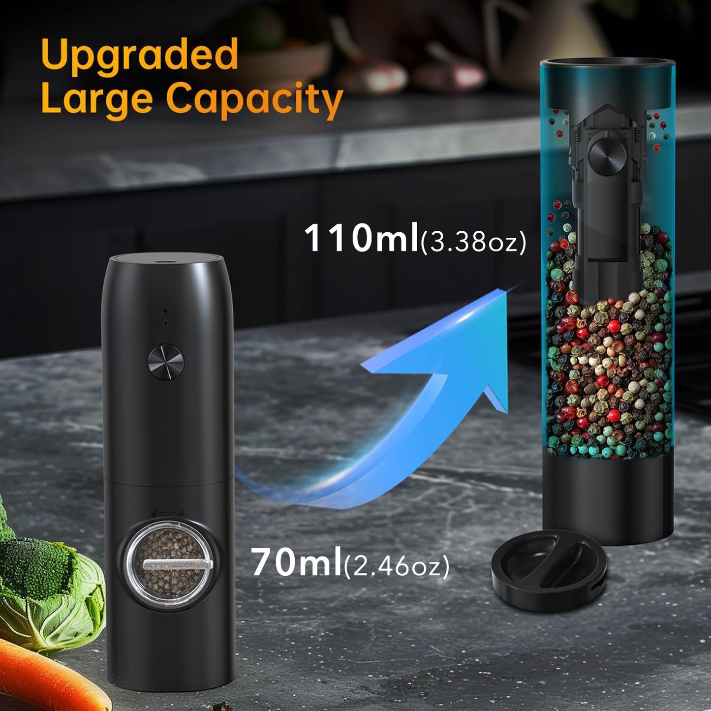 BN-LINK 2Pack Electric Pepper and Salt Grinder Set, Rechargeable Salt and Pepper Mill with LED Light, Charging Base & Adjustable Coarseness, One Hand Automatic Operation, for Kitchen, Outdoor, Black (4.7) | 103 ratings