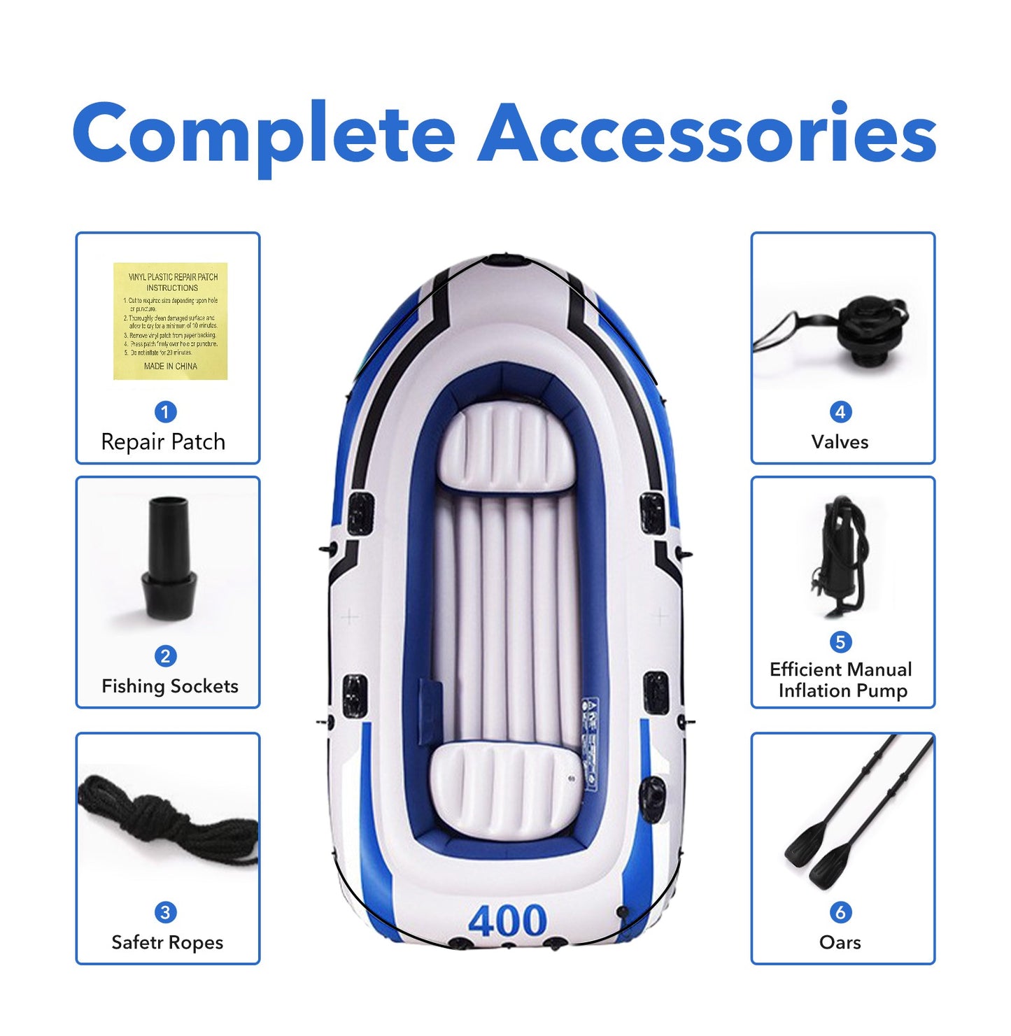 BN-LINK 4-Person Inflatable Boat Series with Seats, Inflatable Raft with a Pair of Deluxe Oars, High-Output Pump, Detachable Fishing Rod Holders, Fishing Boat for Ponds, Lakes, Rivers