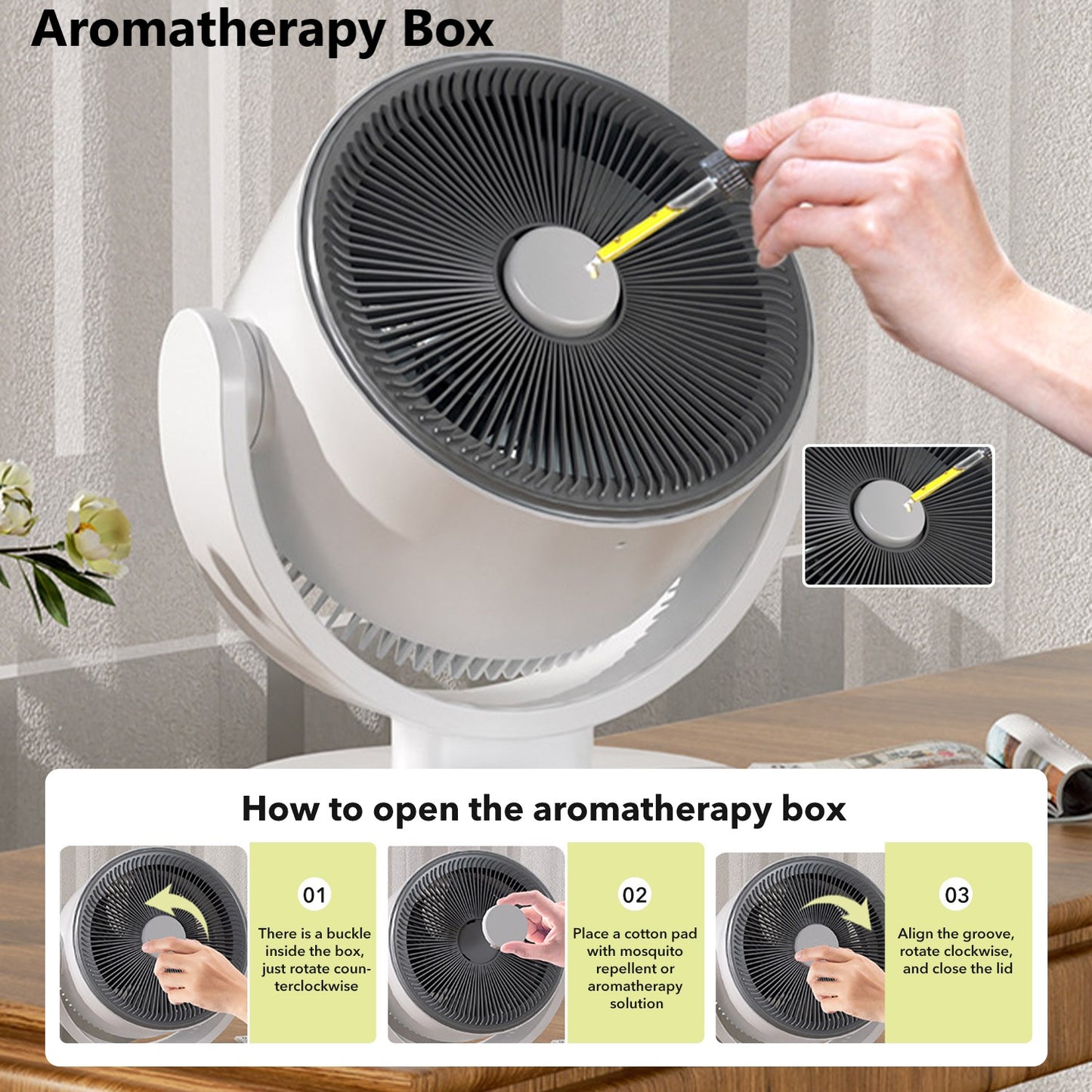 BN-LINK Desk Fan With 3 Speeds & Timer, 10’’ Quiet Air Circulator Fans, Touch Operation, 90°Auto-Oscillating Fan With Aromatherapy Box, Smart Table Fan For Bedroom, Home And Office