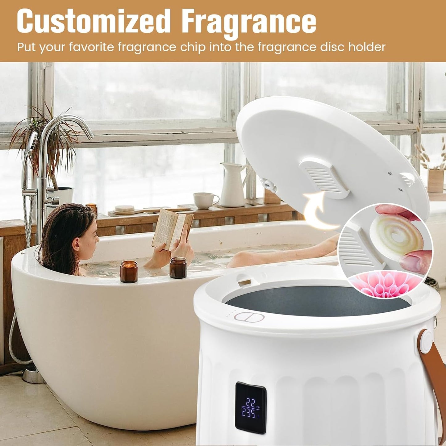 Behome Tower Warmer, 20L Large Hot Towel Warmers Bucket with LED Display, Auto Shut Off, Child Lock, Heat Timer 15/30/45/60 Min Adjustable, for Hot Tub, Bathroom, Spa, White