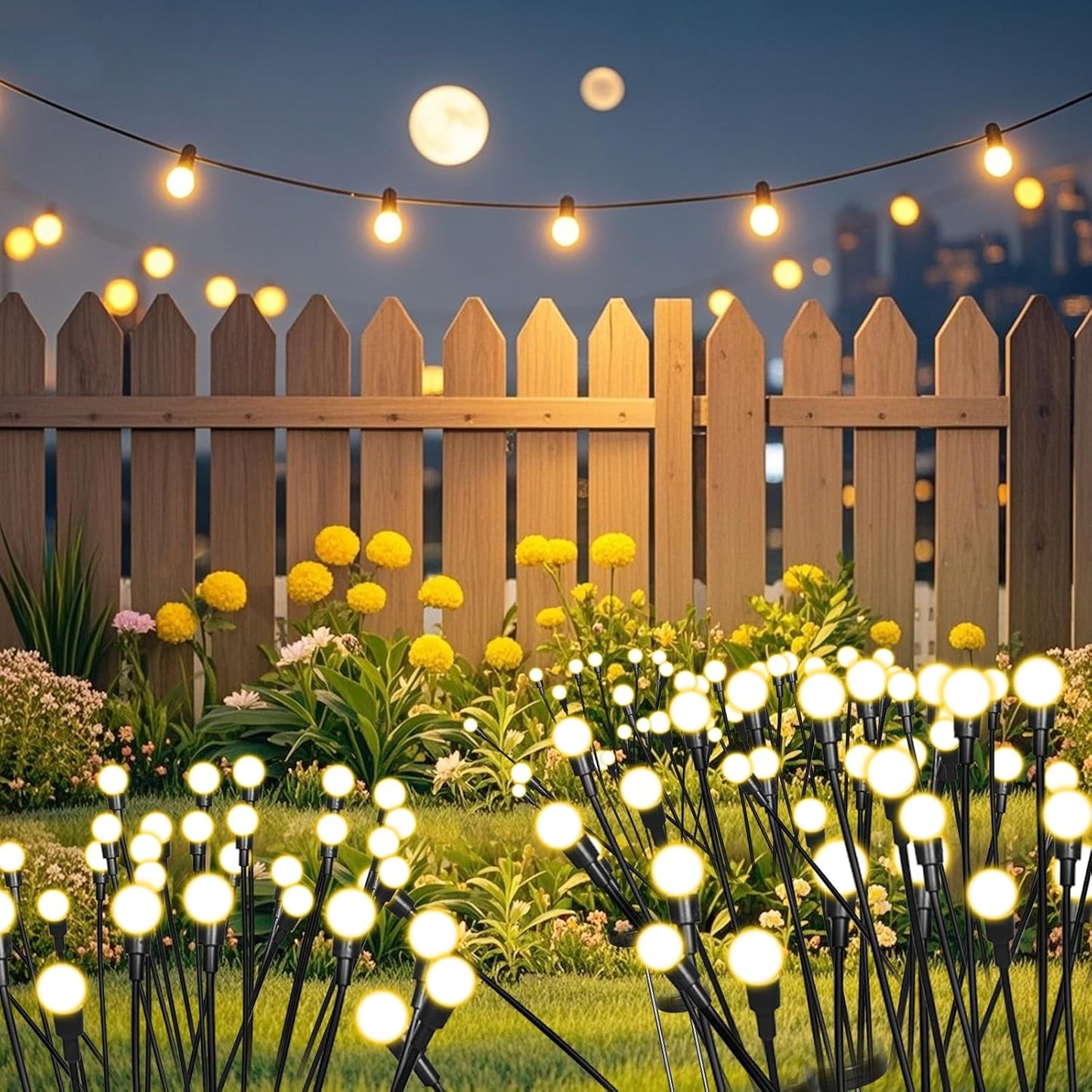 BN-LINK 2 Pack Solar Garden Lights, Auto On/Off 16 LED Solar Swaying Lights Outdoor Waterproof, Firefly Light for Outside Yard Pathway Landscape Decorations (Warm White)