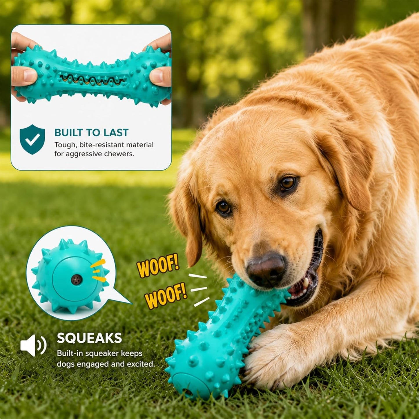 BN-LINK Squeaky Dog Chew Toy, Tough Durable Dog Toy with Toothbrush, Indestructible Dog Toy for Aggressive Chewers, Large Medium Breed, Teeth Cleaning