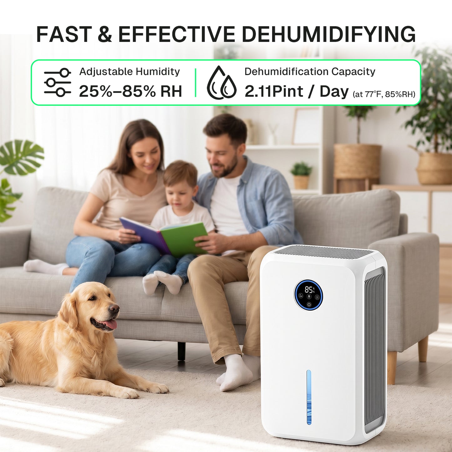 Behome Dehumidifier, 95OZ Dehumidifiers for Home (646 Sq.Ft), Auto Shut off Smart Dehumidifiers for Bedroom Basement Bathroom,White