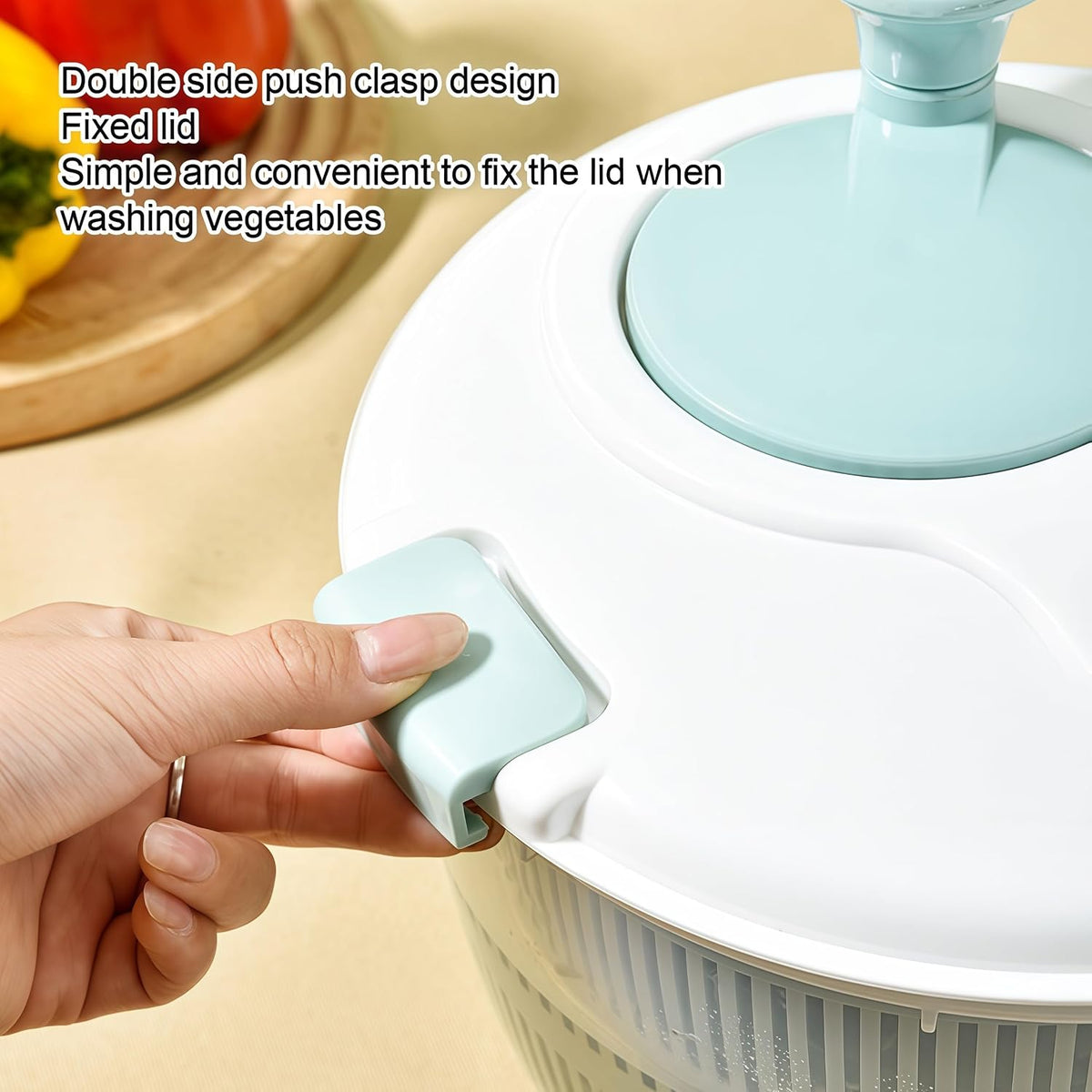 BN-LINK Salad Spinner, 4.8 Quart Large Capacity, Durable Multi-Use Lettuce and Fruit Washer Spinner& Dryer with Built-in Drainage System, Non-skid Base and Free Silicone Lid for Storage or Picnic