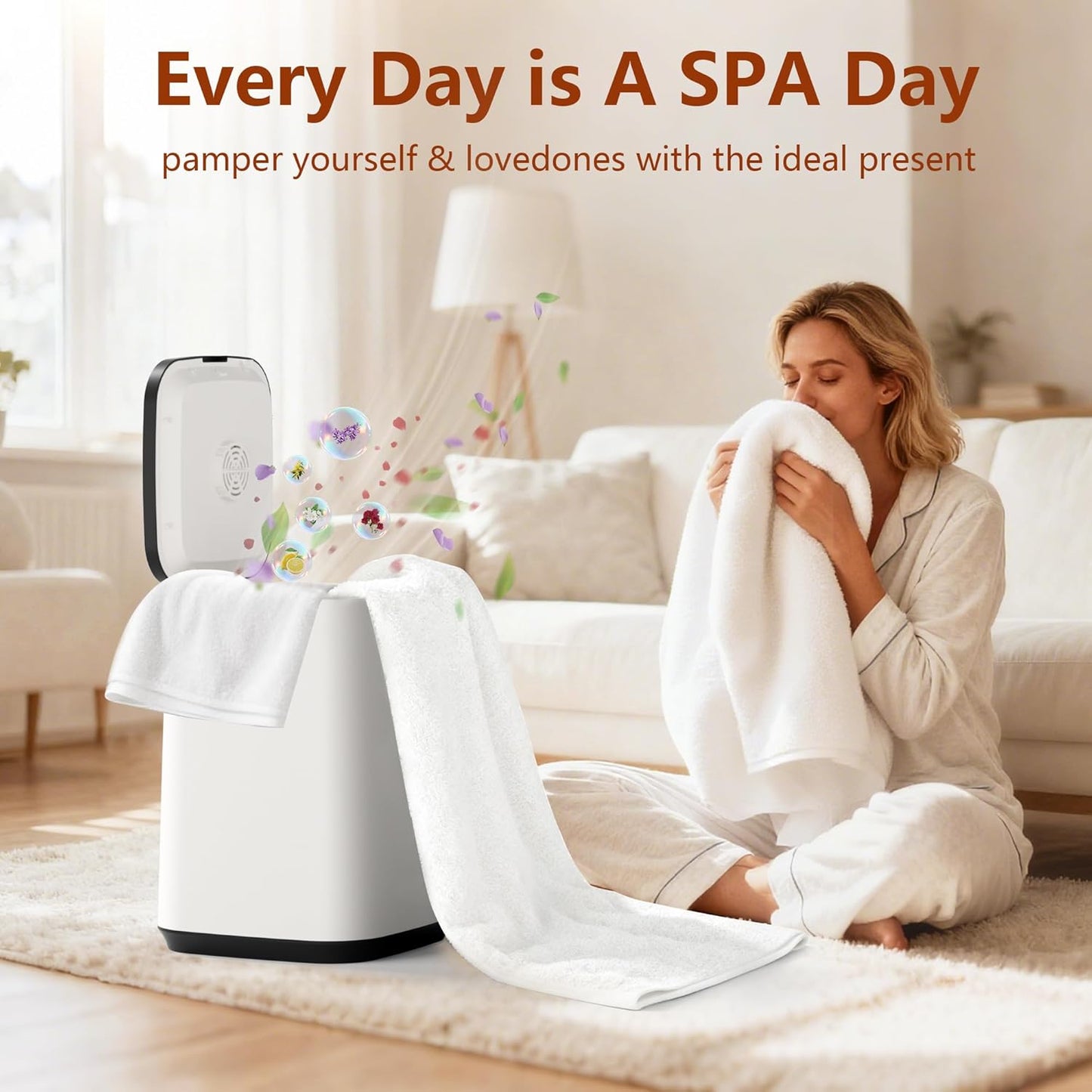 Behome Tower Warmer, 23L Large Hot Towel Warmers Bucket with LED Display, Auto Shut Off, Child Lock, Heat Timer 20/40/60 Min Adjustable, for Hot Tub, Bathroom, Spa, White