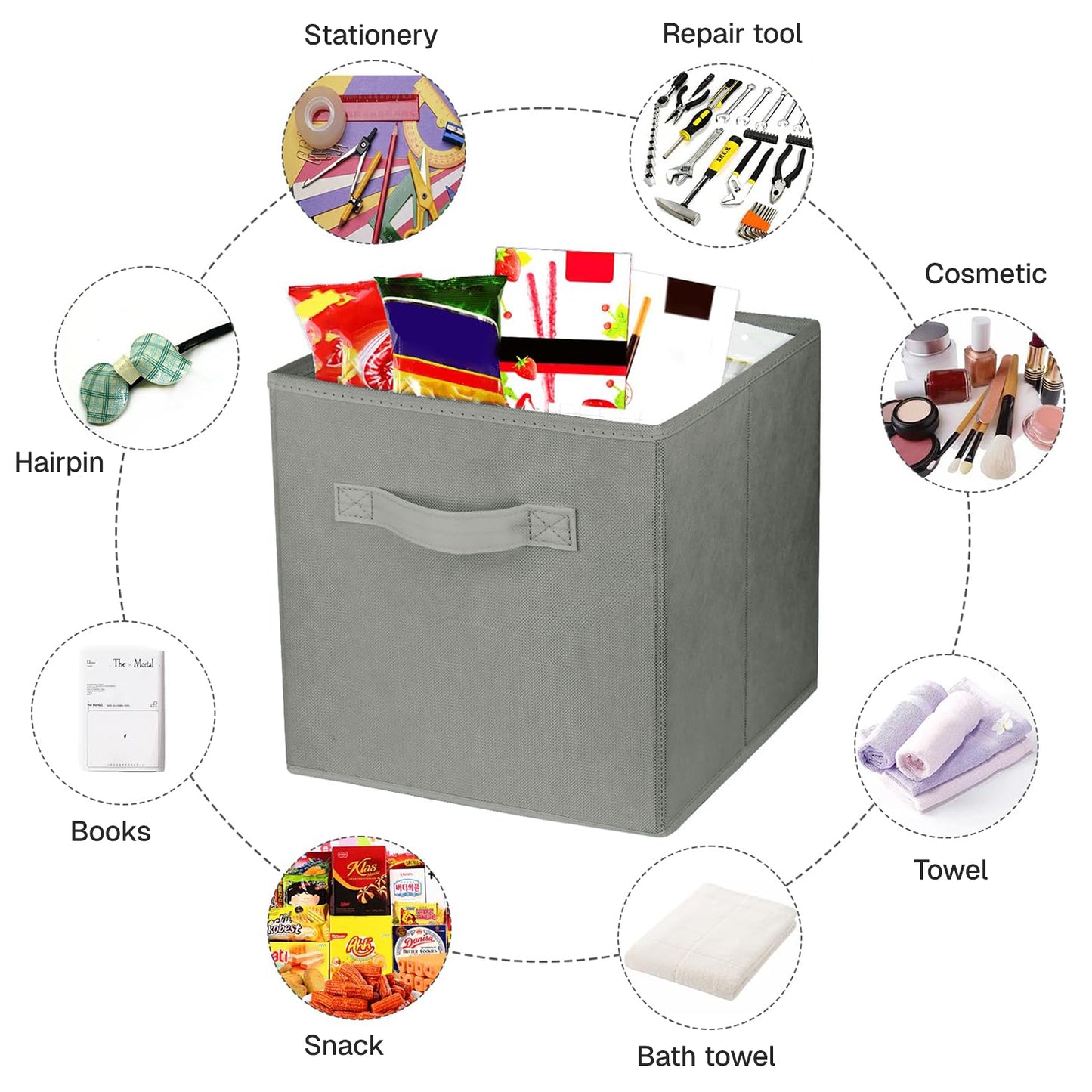 Behome 6 Pack Collapsible Storage Bins, 11.8” Fabric Foldable Bins for Organization, Cube Basket Bin for Clothes, Toys, Books, Gray